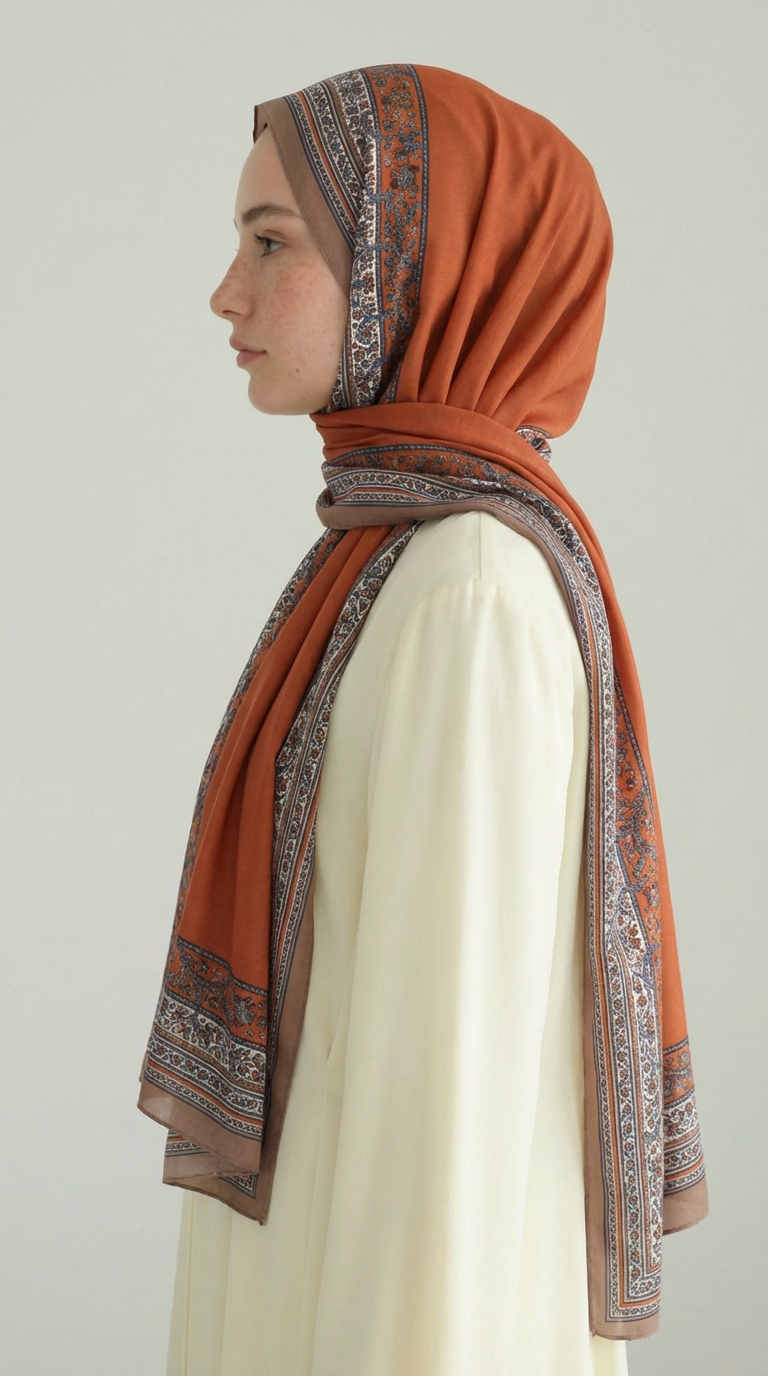 PETRA ETNİK DESEN COTTON ŞAL -   KİREMİT