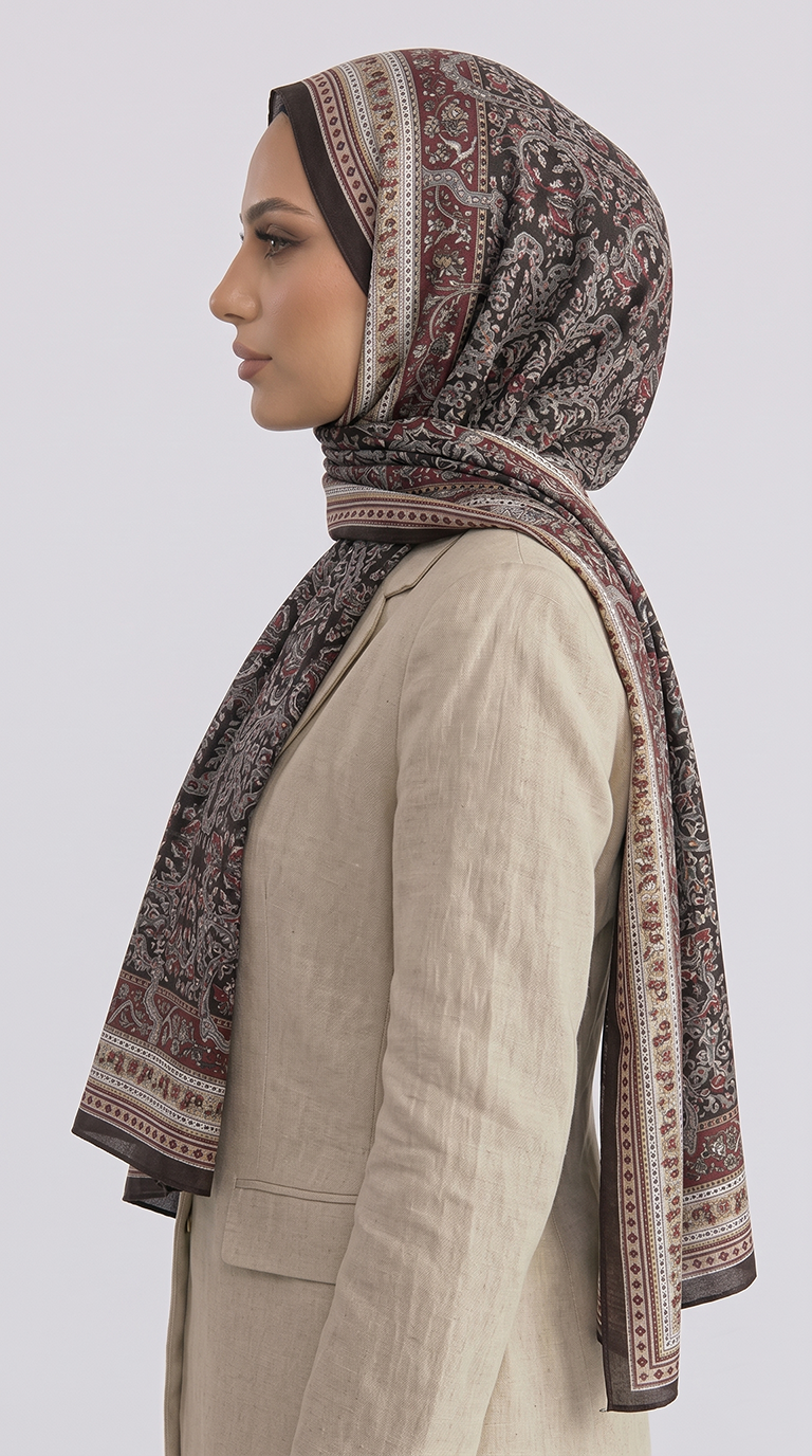 PETRA ETNİK DESEN COTTON ŞAL -  KIRMIZI / ACI KAHVE