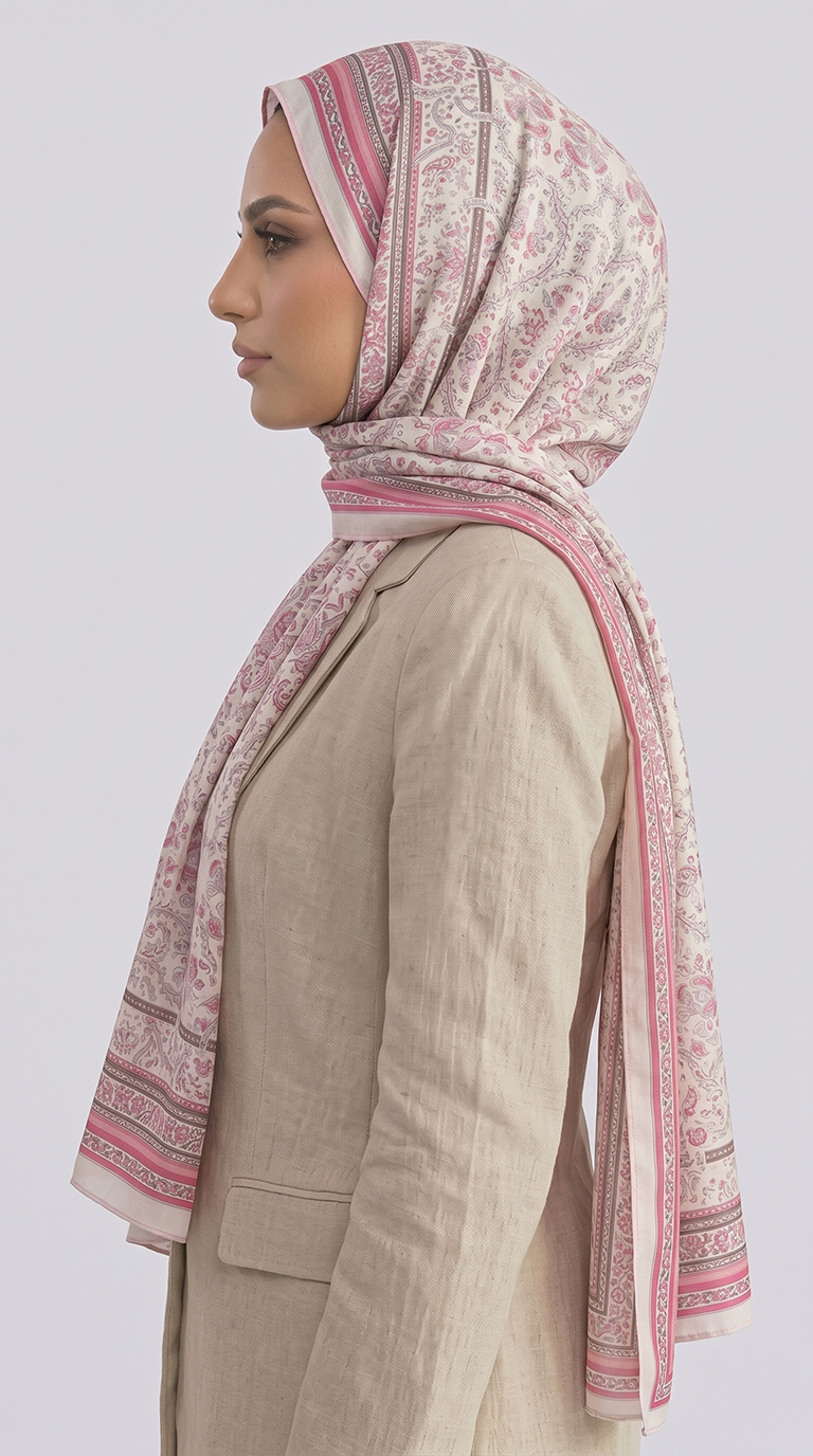 PETRA ETNİK DESEN COTTON ŞAL -  KREM / PEMBE