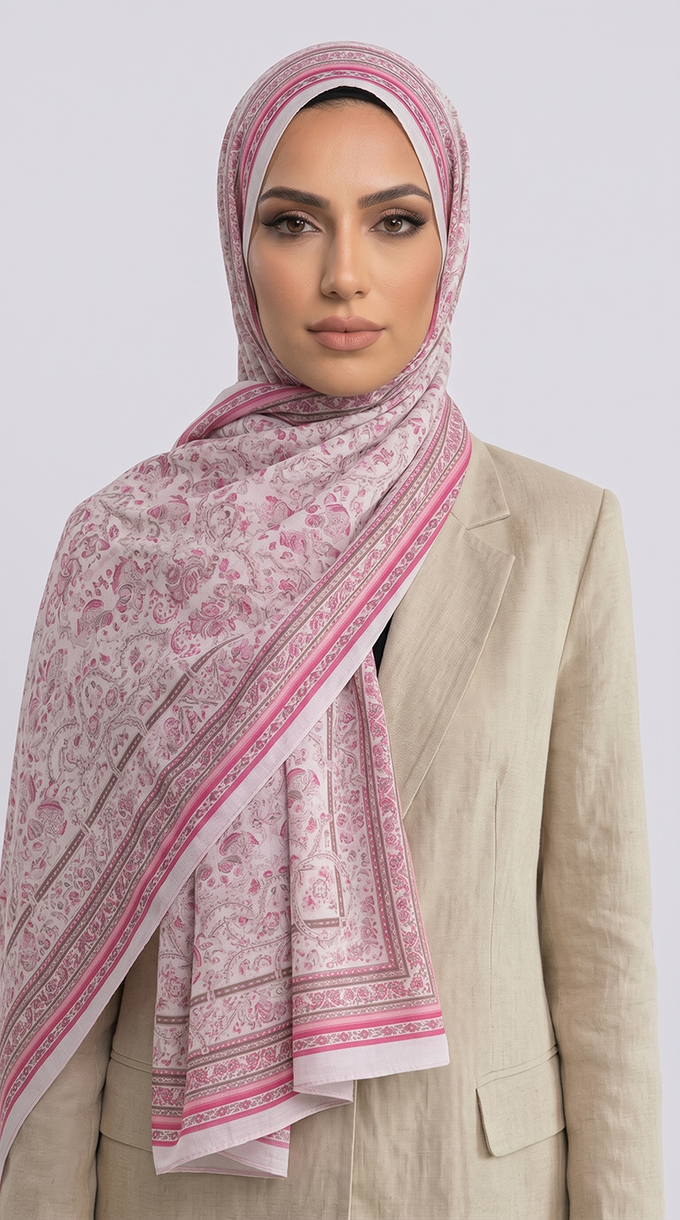 PETRA ETNİK DESEN COTTON ŞAL -  KREM / PEMBE