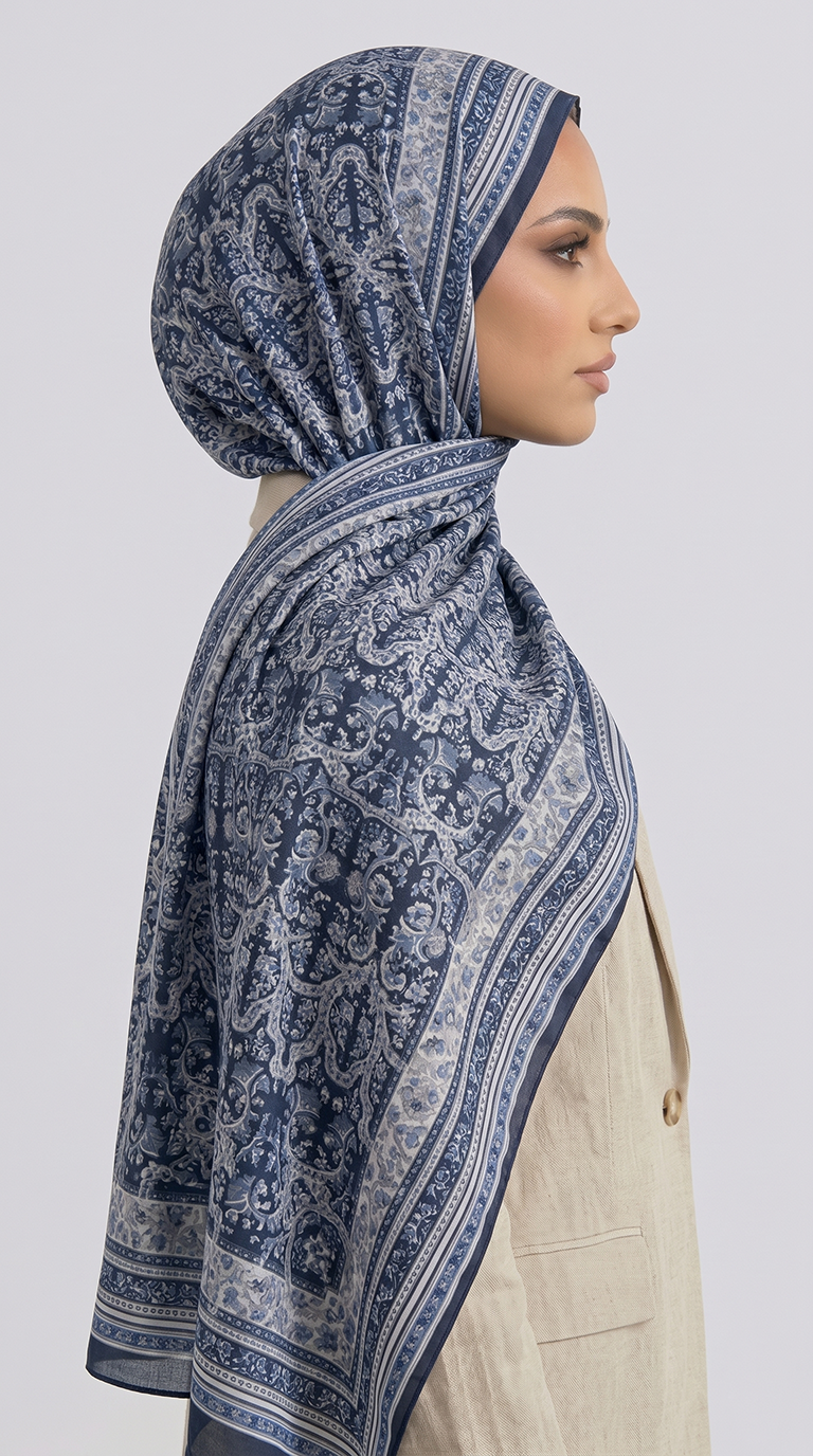 PETRA ETNİK DESEN COTTON ŞAL -  LACİVERT / KREM 