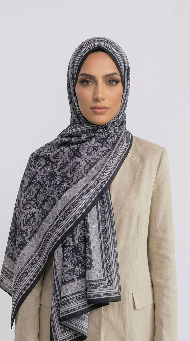 PETRA ETNİK DESEN COTTON ŞAL -  SİYAH / GRİ 