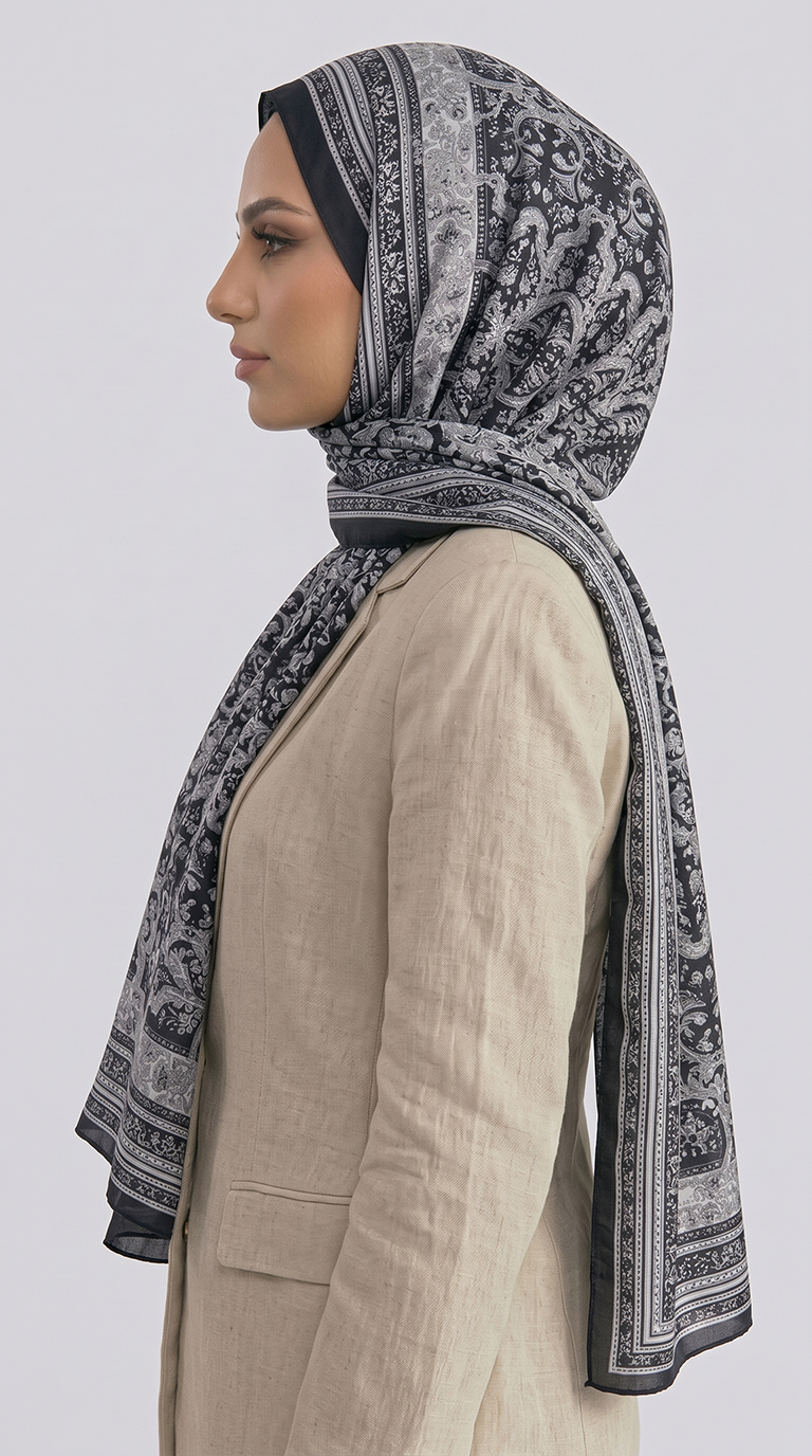 PETRA ETNİK DESEN COTTON ŞAL -  SİYAH / GRİ 