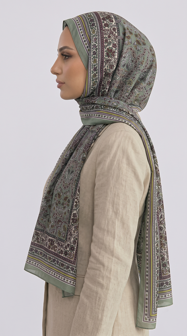 PETRA ETNİK DESEN COTTON ŞAL -  YEŞİL / KREM