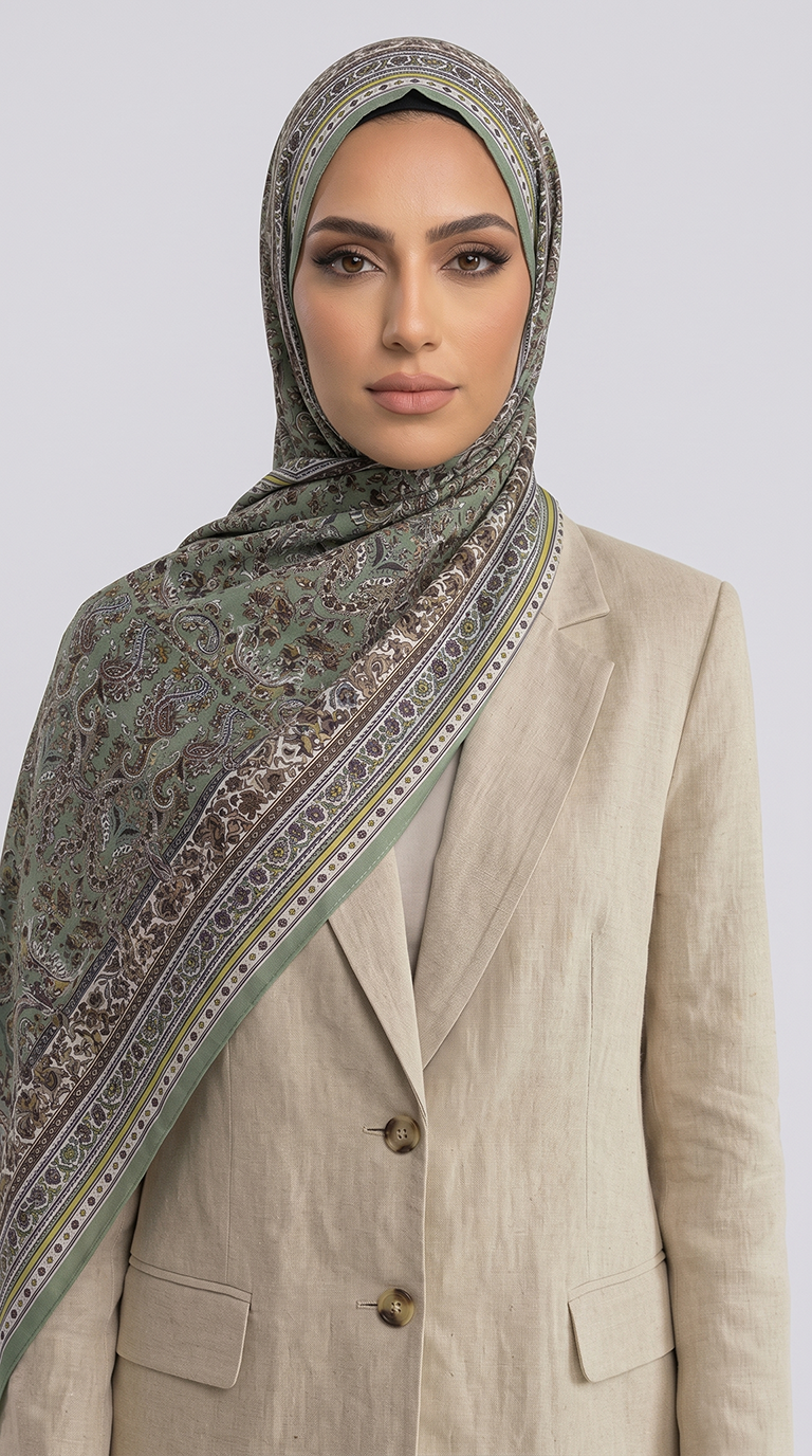 PETRA ETNİK DESEN COTTON ŞAL -  YEŞİL / KREM