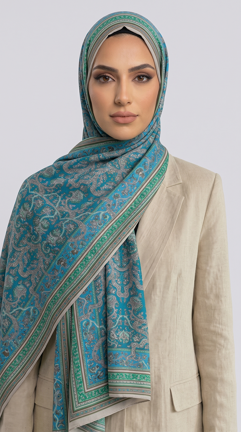 PETRA ETNİK DESEN COTTON ŞAL -  YEŞİL / TURKUAZ