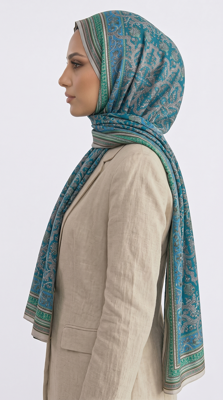 PETRA ETNİK DESEN COTTON ŞAL -  YEŞİL / TURKUAZ