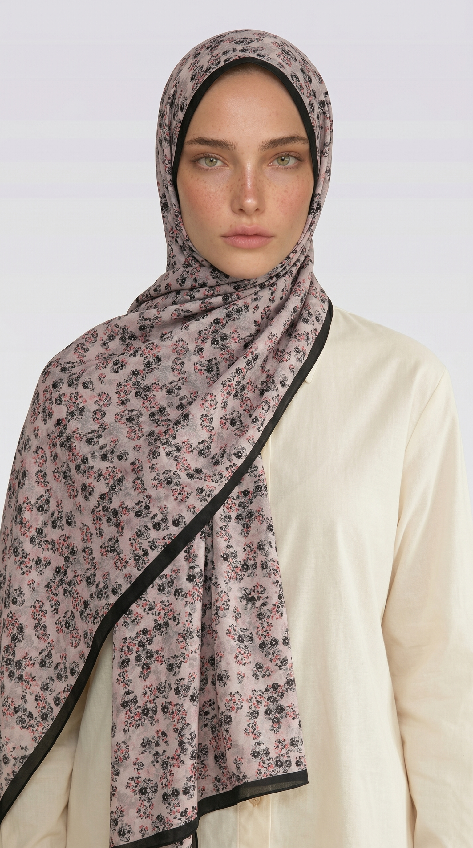 ROSA DESENLİ VUAL İPEK ŞAL - KREM 