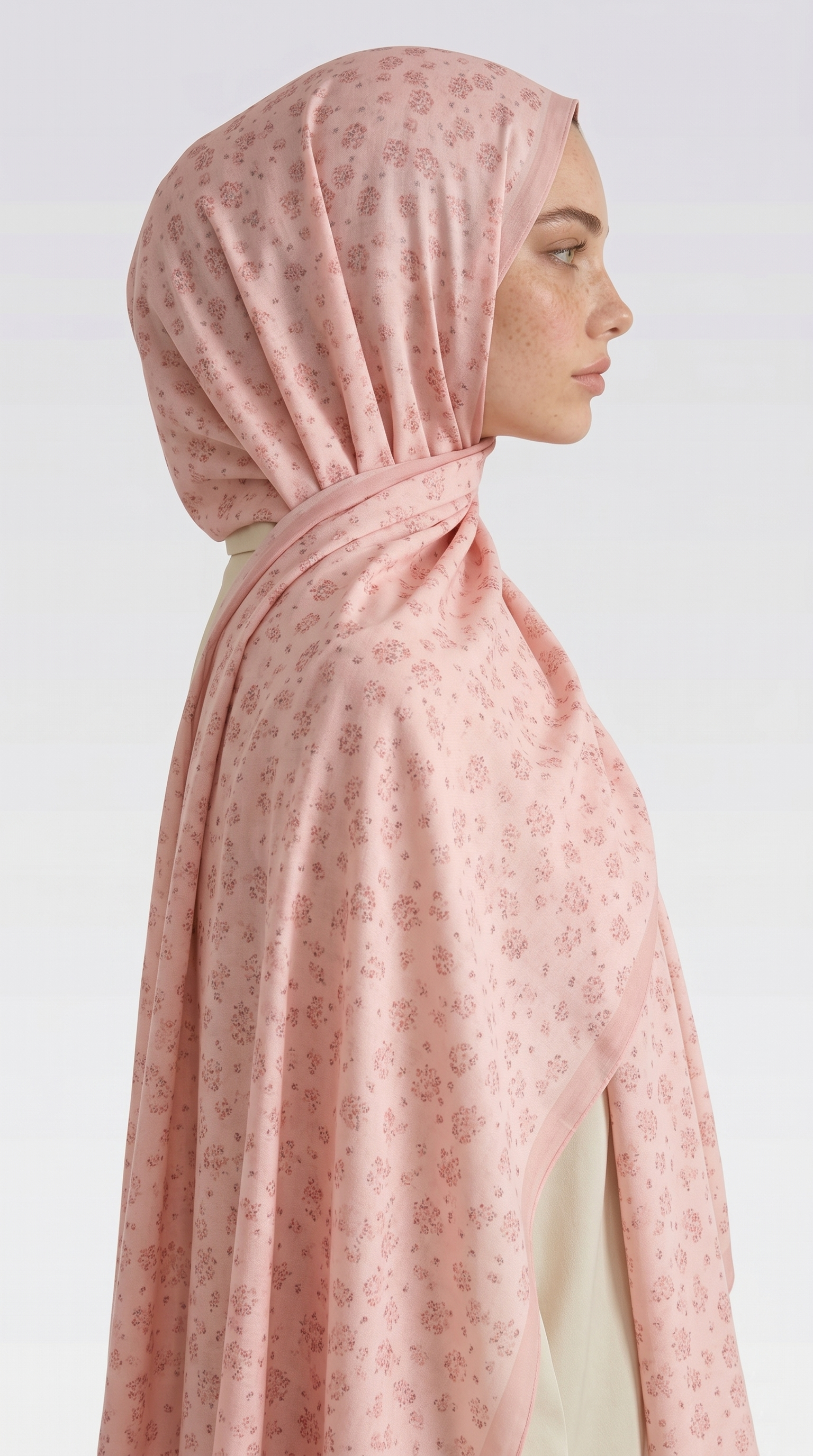 ROSA DESENLİ VUAL İPEK ŞAL -TOZ PEMBE