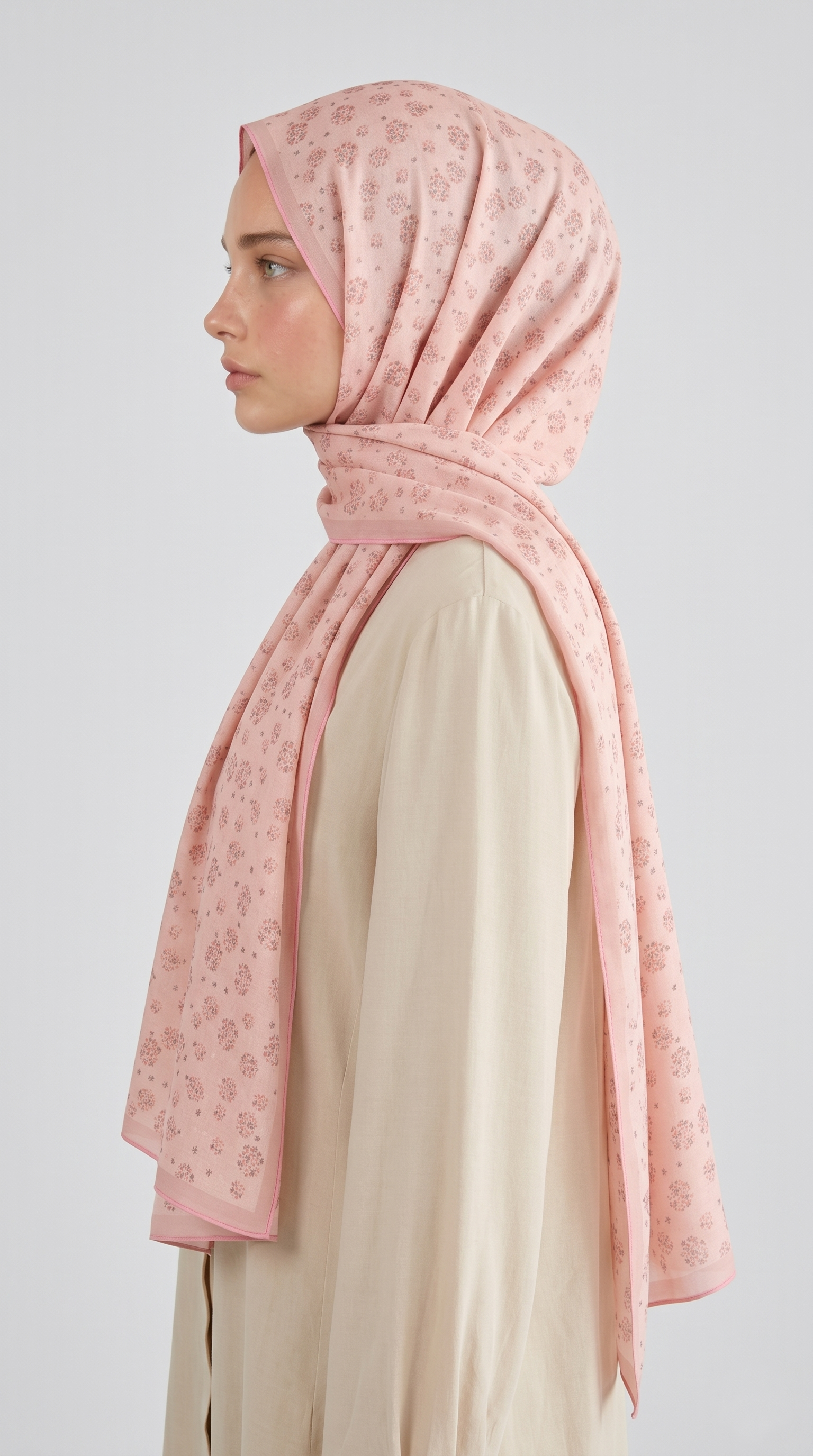ROSA DESENLİ VUAL İPEK ŞAL -TOZ PEMBE