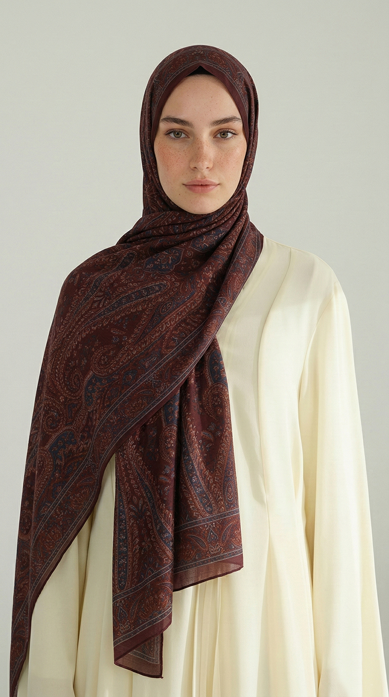 ROYAL ETNİK DESEN COTTON ŞAL - LACİVERT / BORDO 