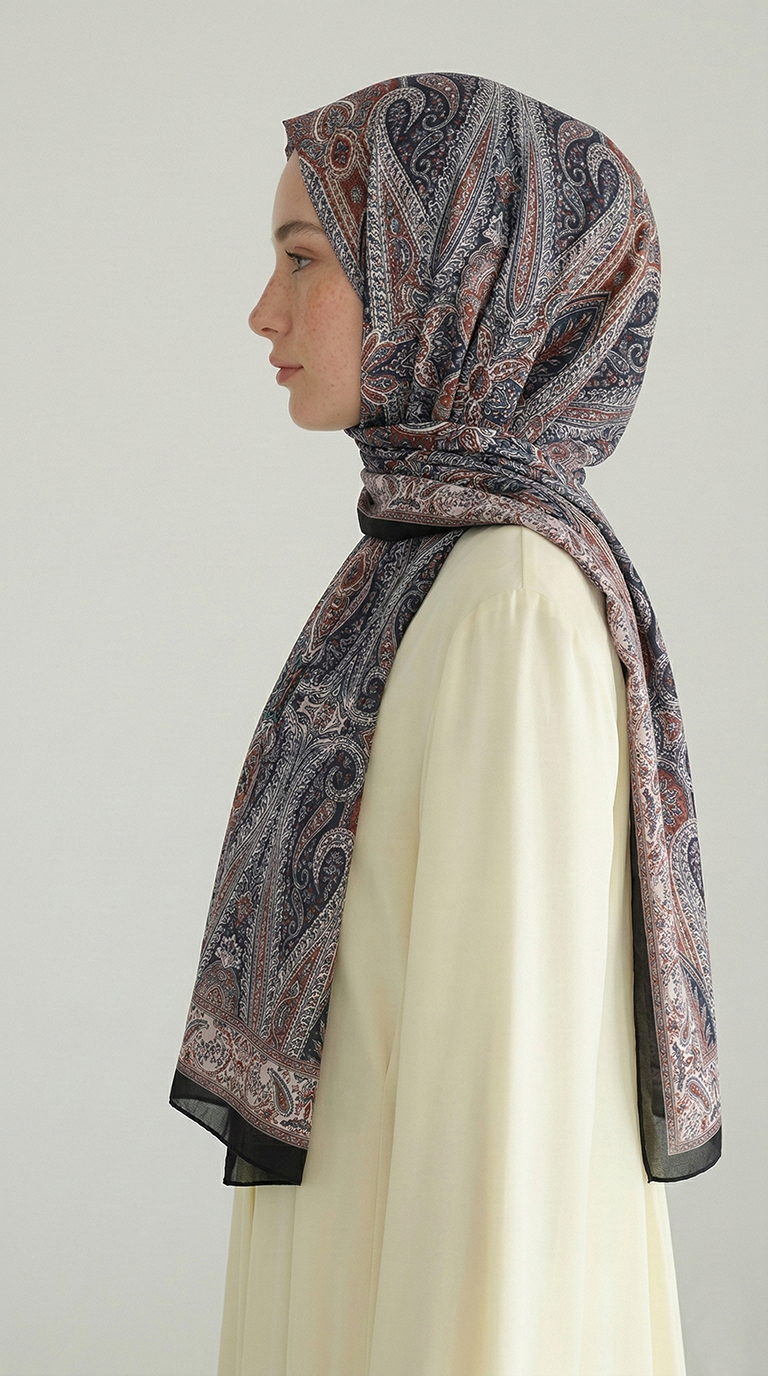 ROYAL ETNİK DESEN COTTON ŞAL - SİYAH / KİREMİT