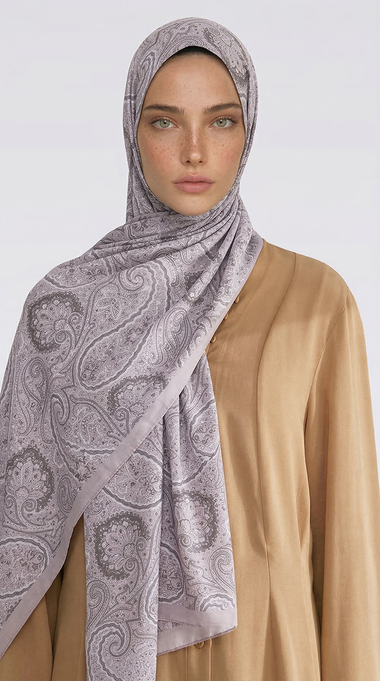 SAPHİRA DESENLİ COTTON ŞAL - GRİ / BEYAZ