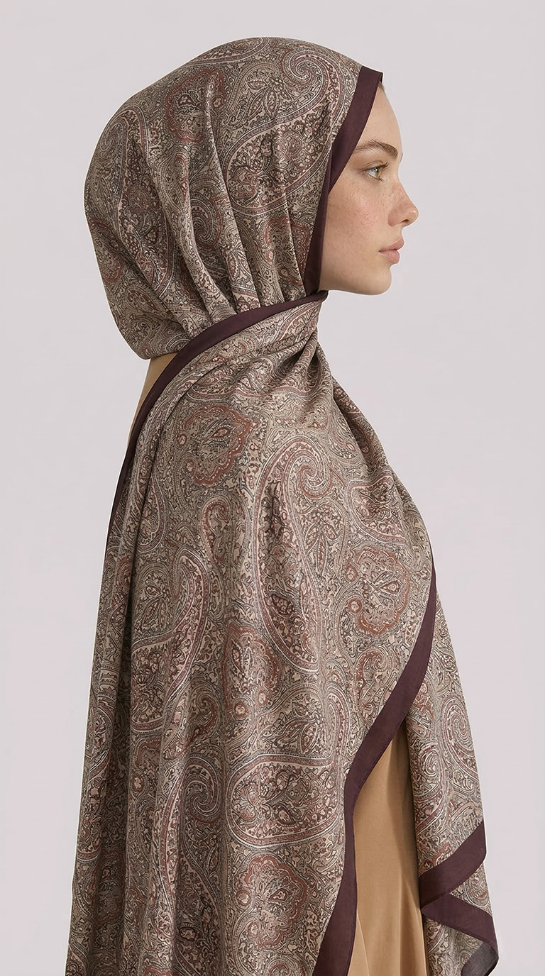 SAPHİRA DESENLİ COTTON ŞAL - KAHVERENGİ