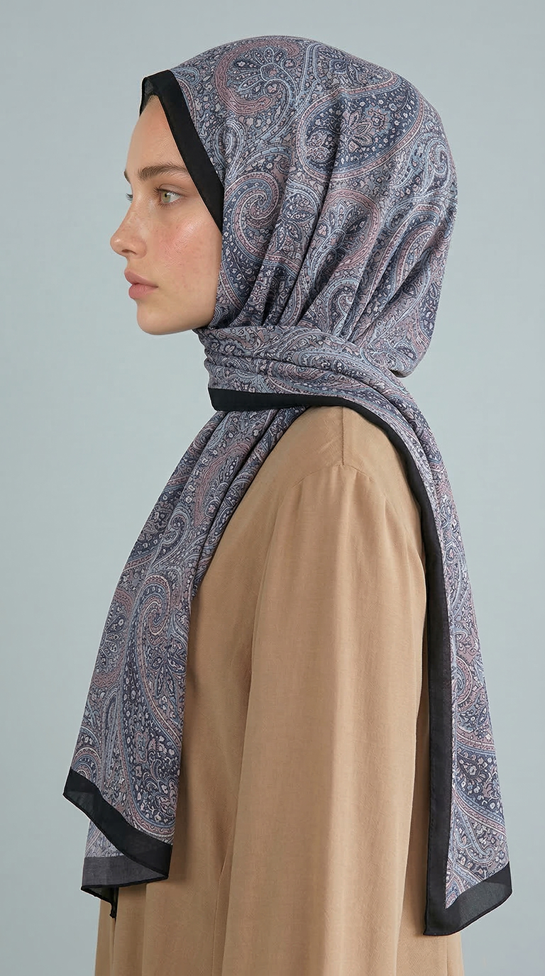 SAPHİRA DESENLİ COTTON ŞAL - KREM / MAVİ