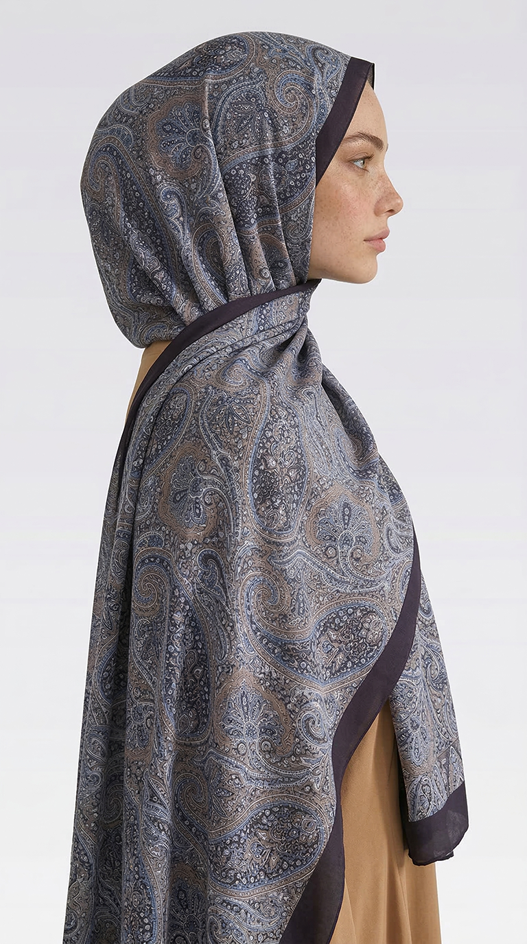 SAPHİRA DESENLİ COTTON ŞAL - KREM / MAVİ
