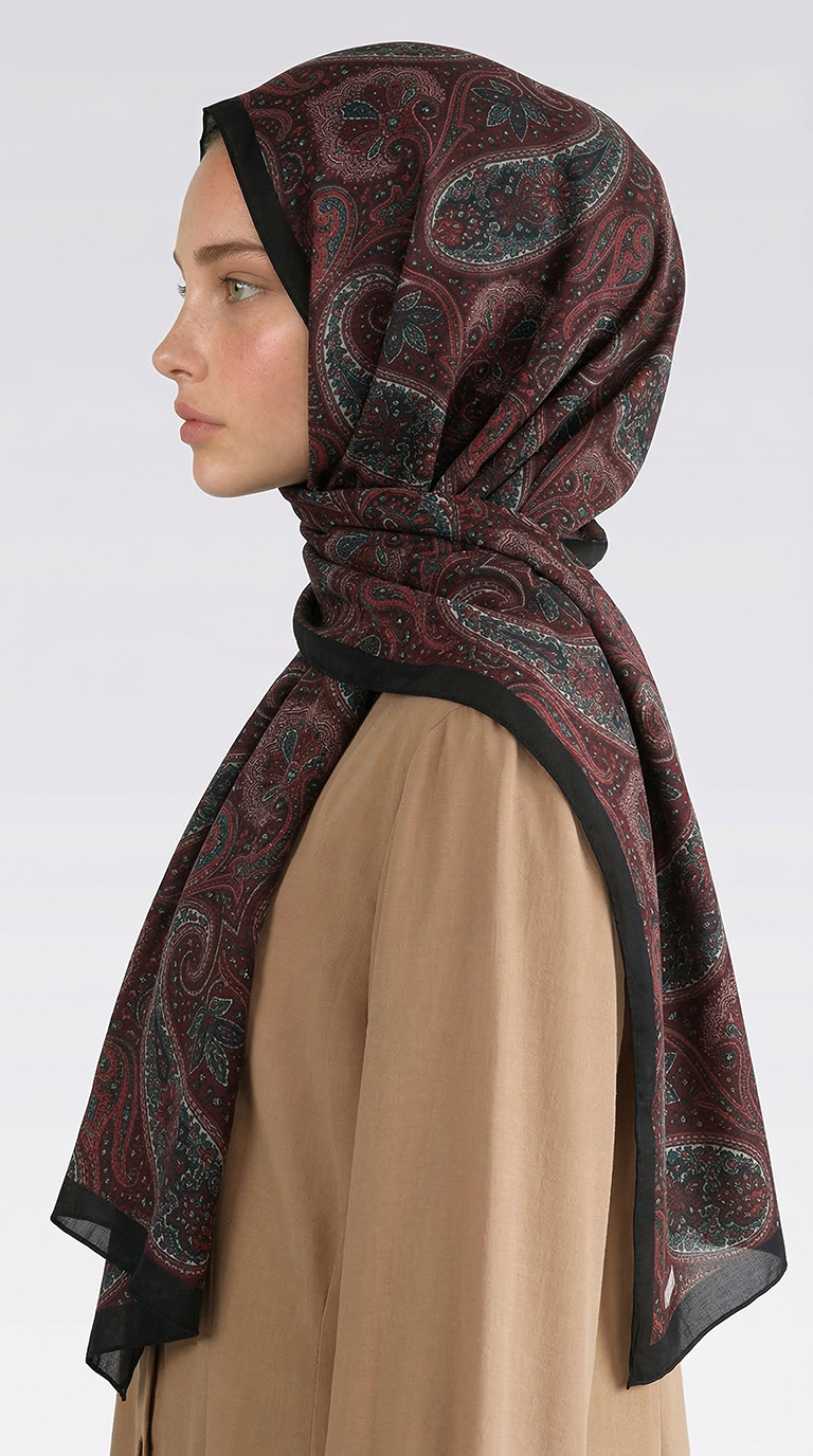SAPHİRA DESENLİ COTTON ŞAL - LACİVERT / BORDO 