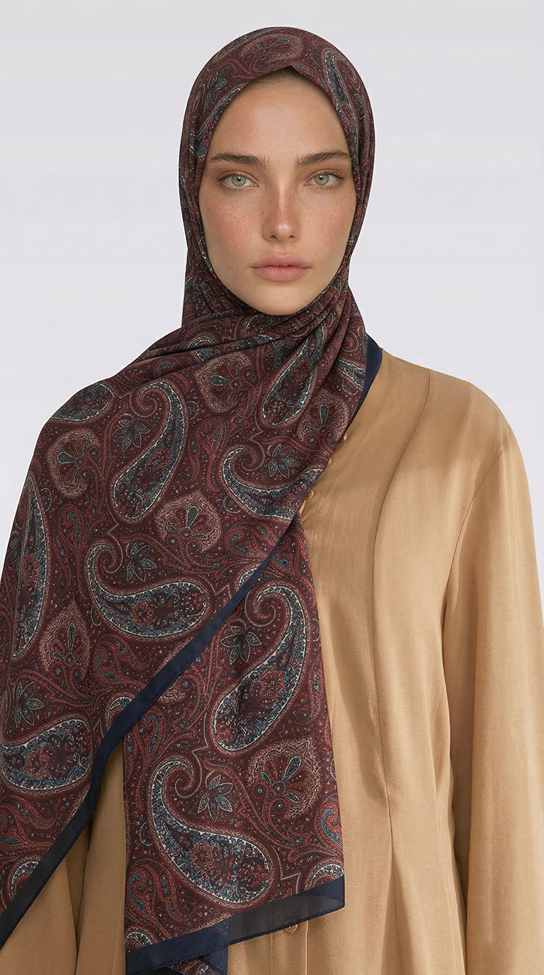 SAPHİRA DESENLİ COTTON ŞAL - LACİVERT / BORDO 