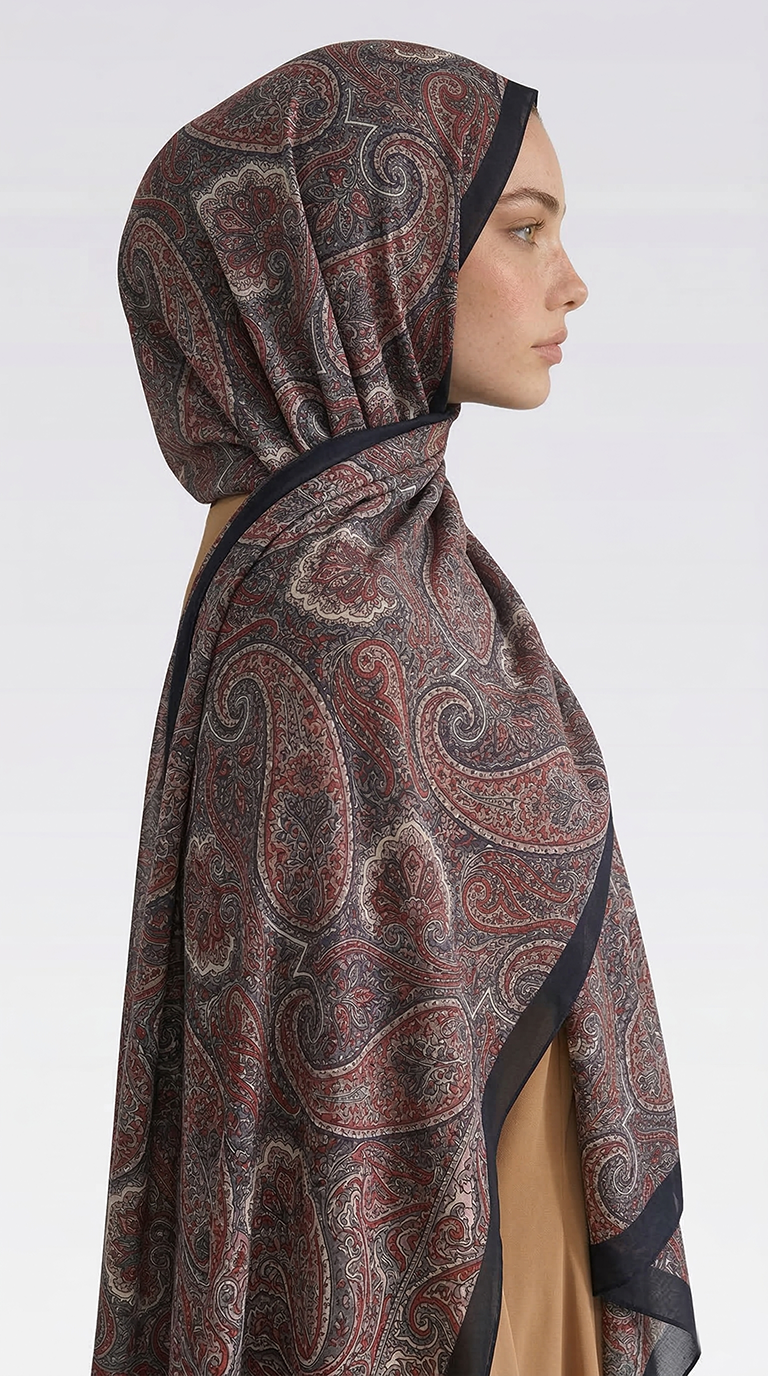 SAPHİRA DESENLİ COTTON ŞAL -LACİVERT / KIRMIZI