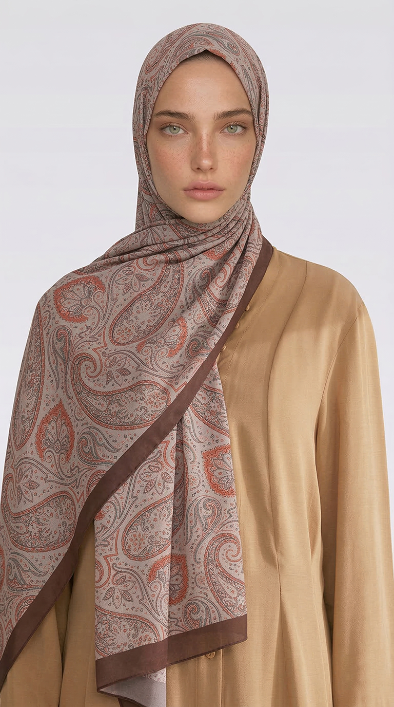 SAPHİRA DESENLİ COTTON ŞAL - KAHVERENGİ / TURUNCU