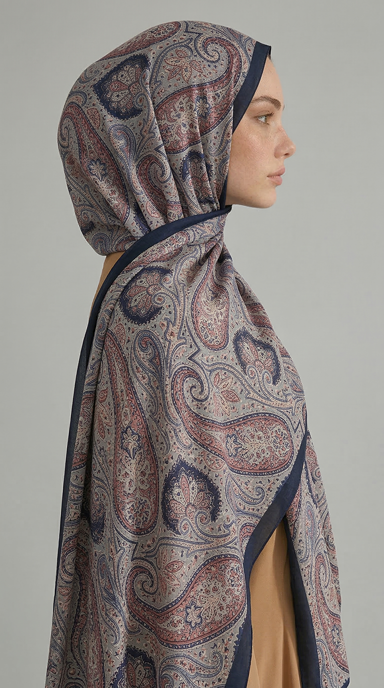 SAPHİRA DESENLİ COTTON ŞAL - MAVİ / BEJ