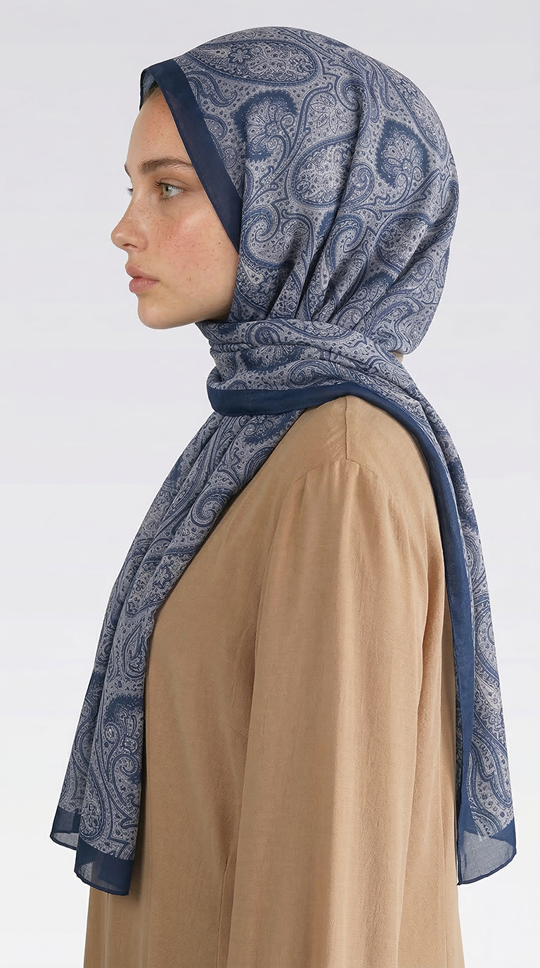 SAPHİRA DESENLİ COTTON ŞAL - MAVİ / BEYAZ