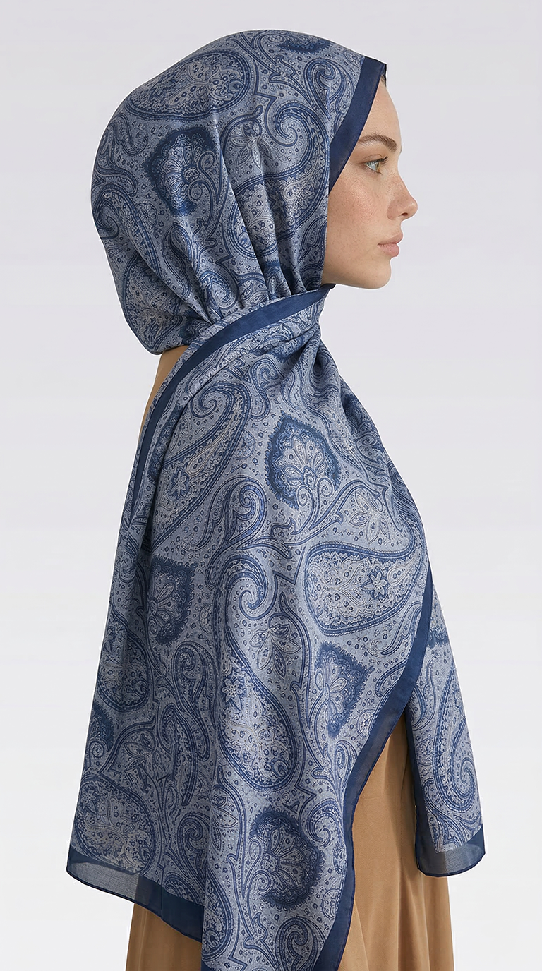 SAPHİRA DESENLİ COTTON ŞAL - MAVİ / BEYAZ