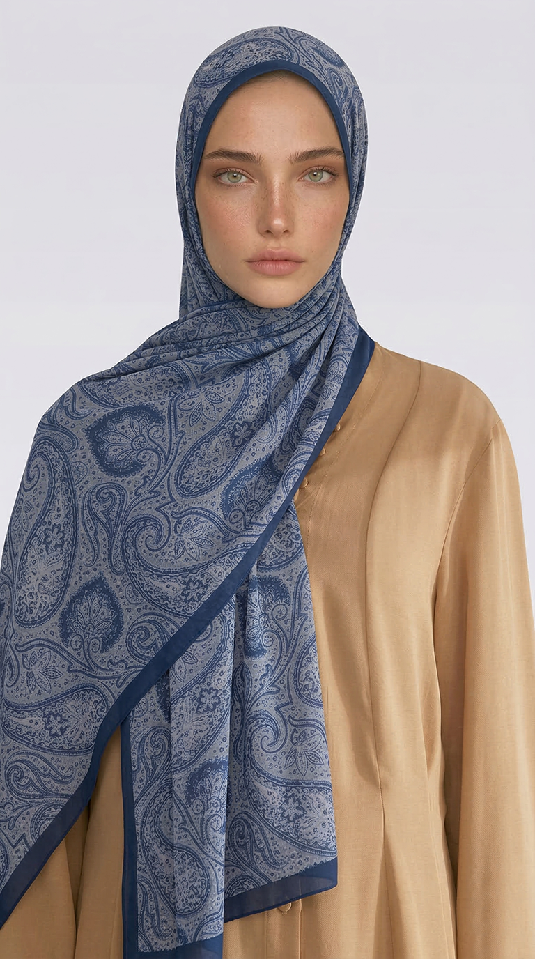 SAPHİRA DESENLİ COTTON ŞAL - MAVİ / BEYAZ