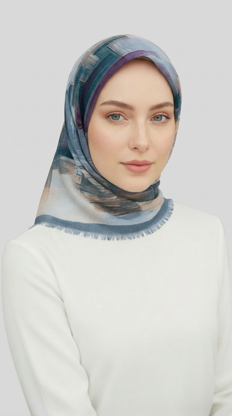 SOYUT DESENLİ YÜN EŞARP -  KREM / PETROL YEŞİLİ