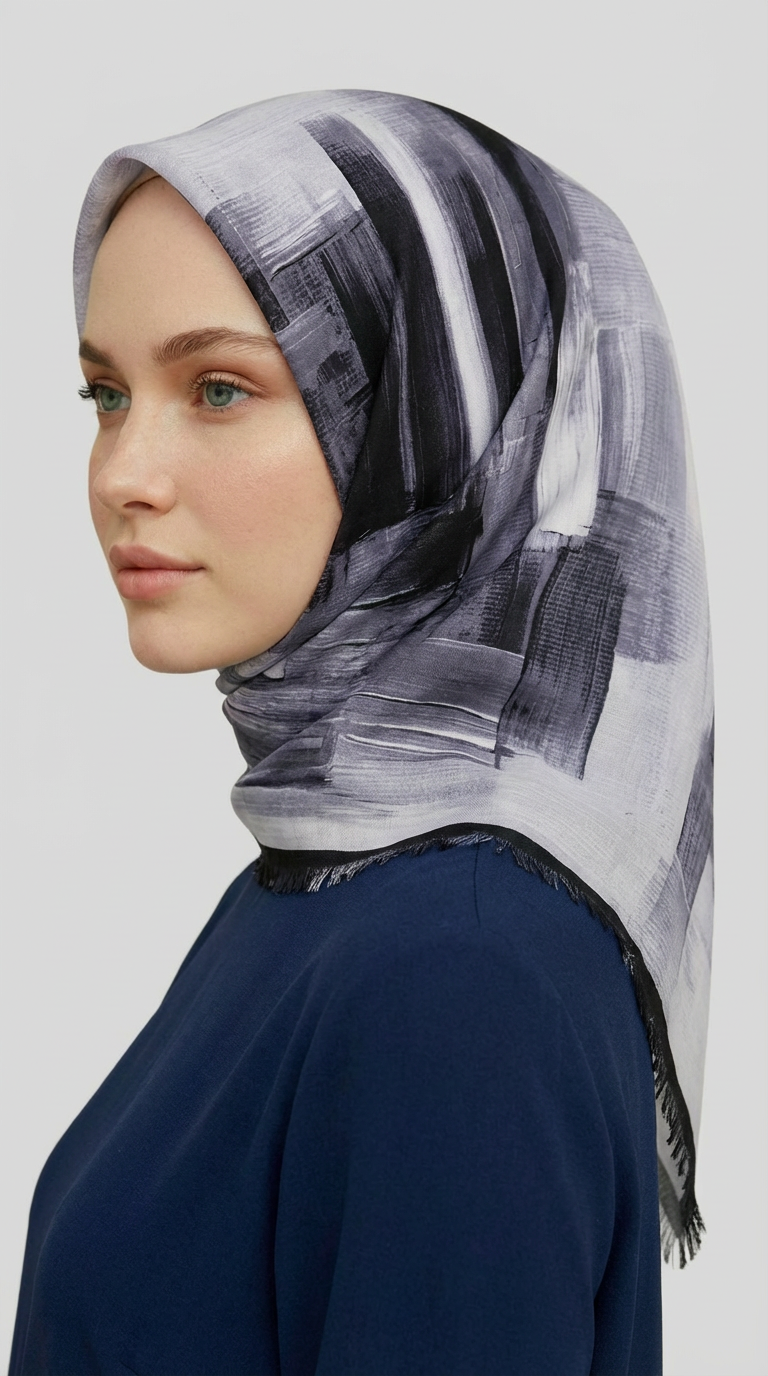 SOYUT DESENLİ YÜN EŞARP -   SİYAH / BEYAZ 