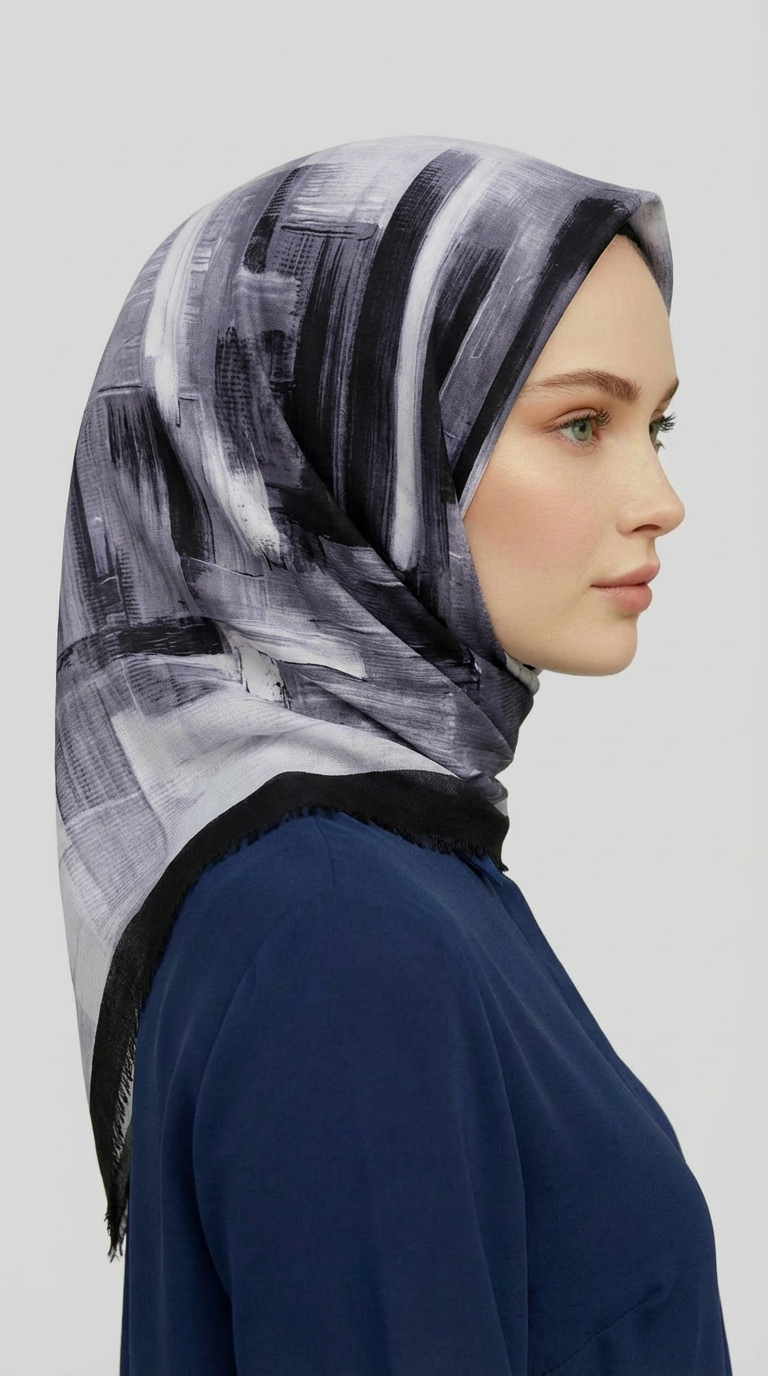 SOYUT DESENLİ YÜN EŞARP -   SİYAH / BEYAZ 