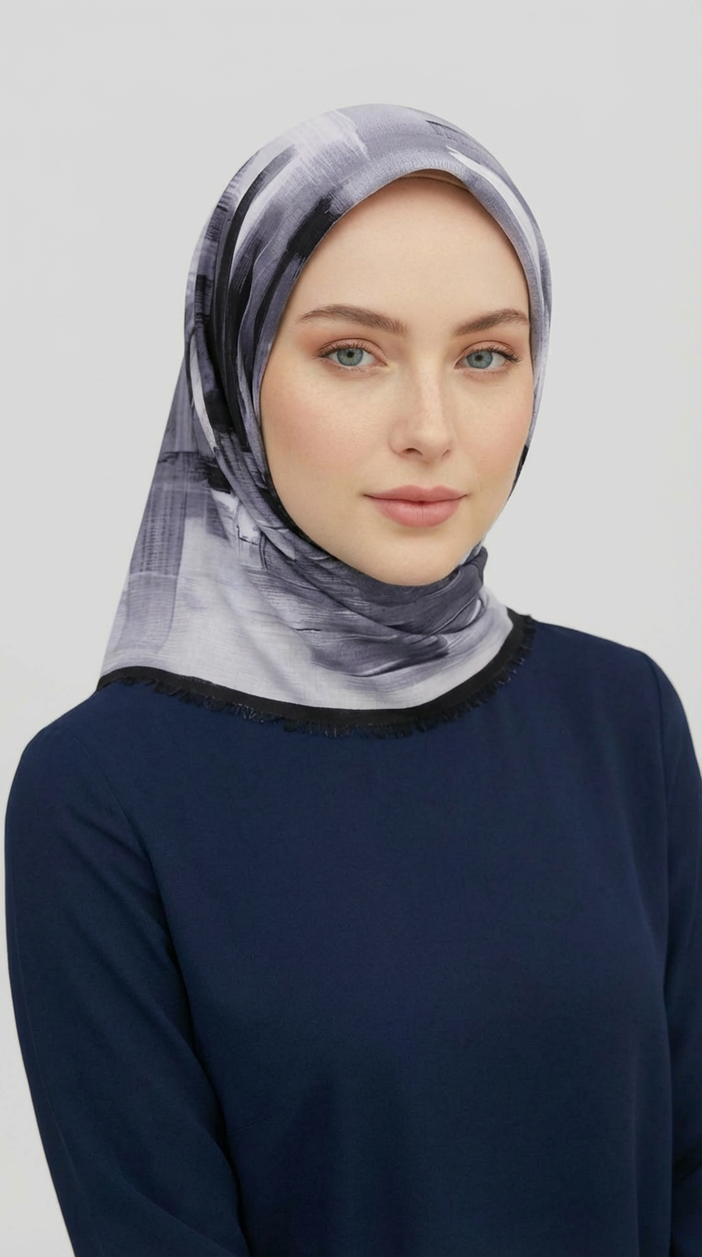 SOYUT DESENLİ YÜN EŞARP -   SİYAH / BEYAZ 