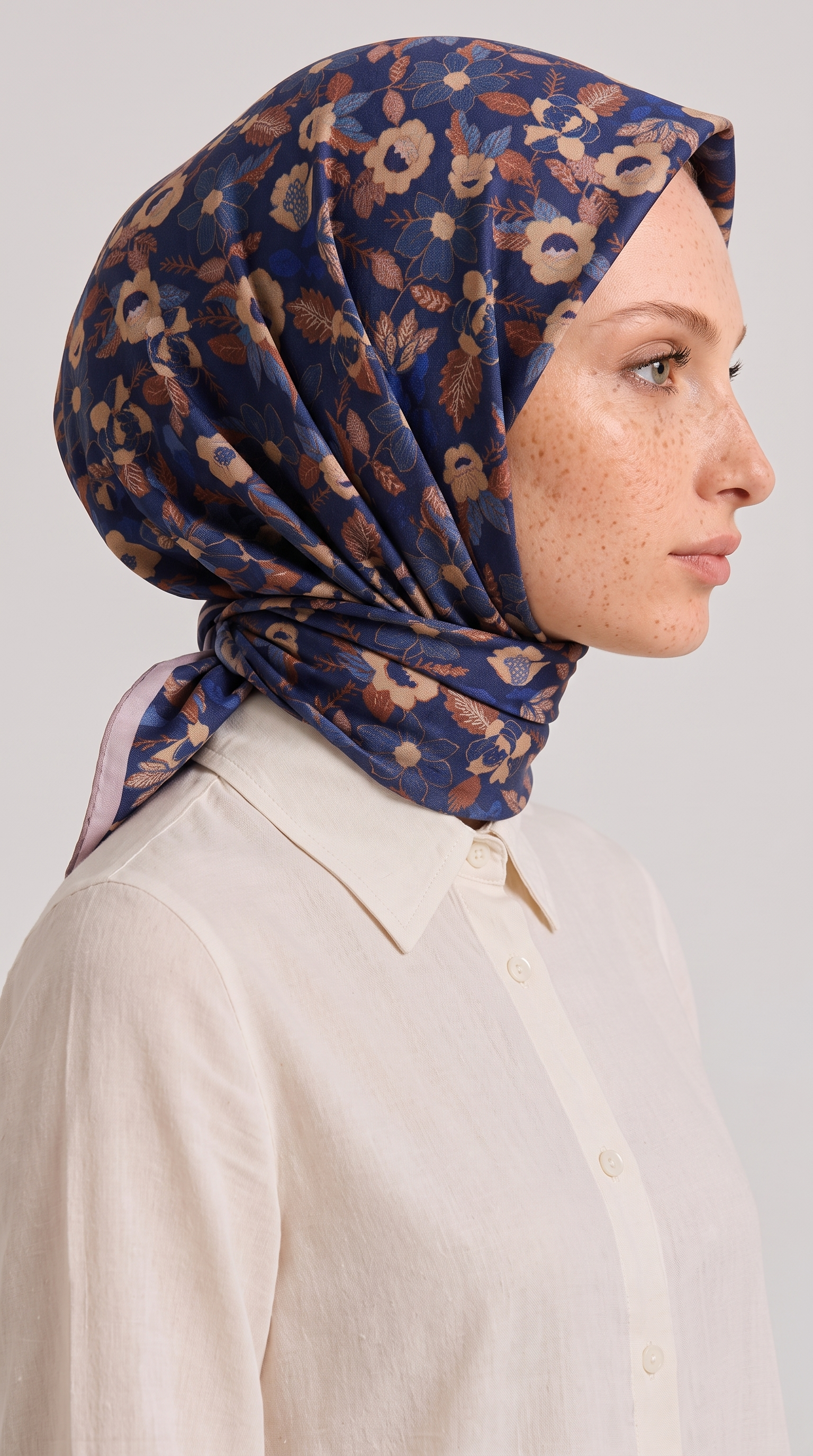 VELORA DESEENLİ COTTON EŞARP - LACİVERT / KİREMİT 