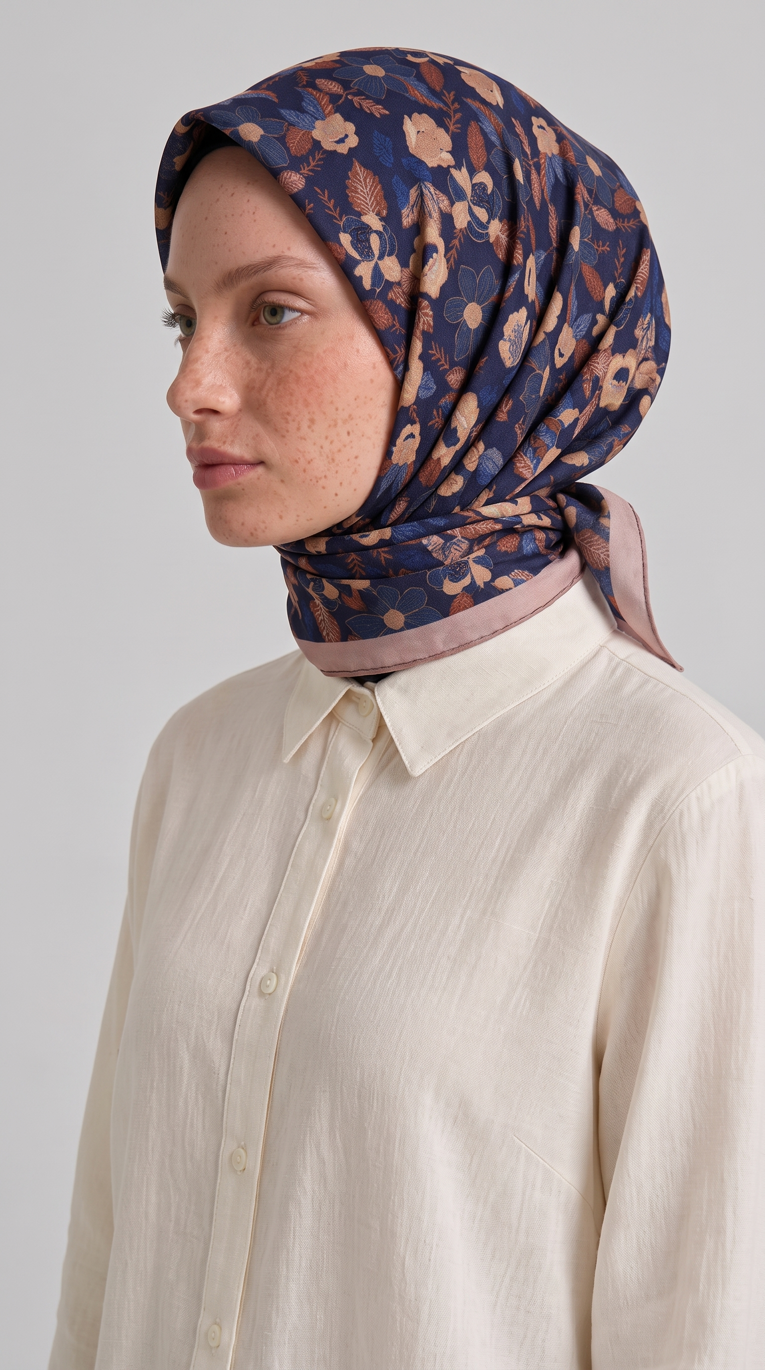 VELORA DESEENLİ COTTON EŞARP - LACİVERT / KİREMİT 
