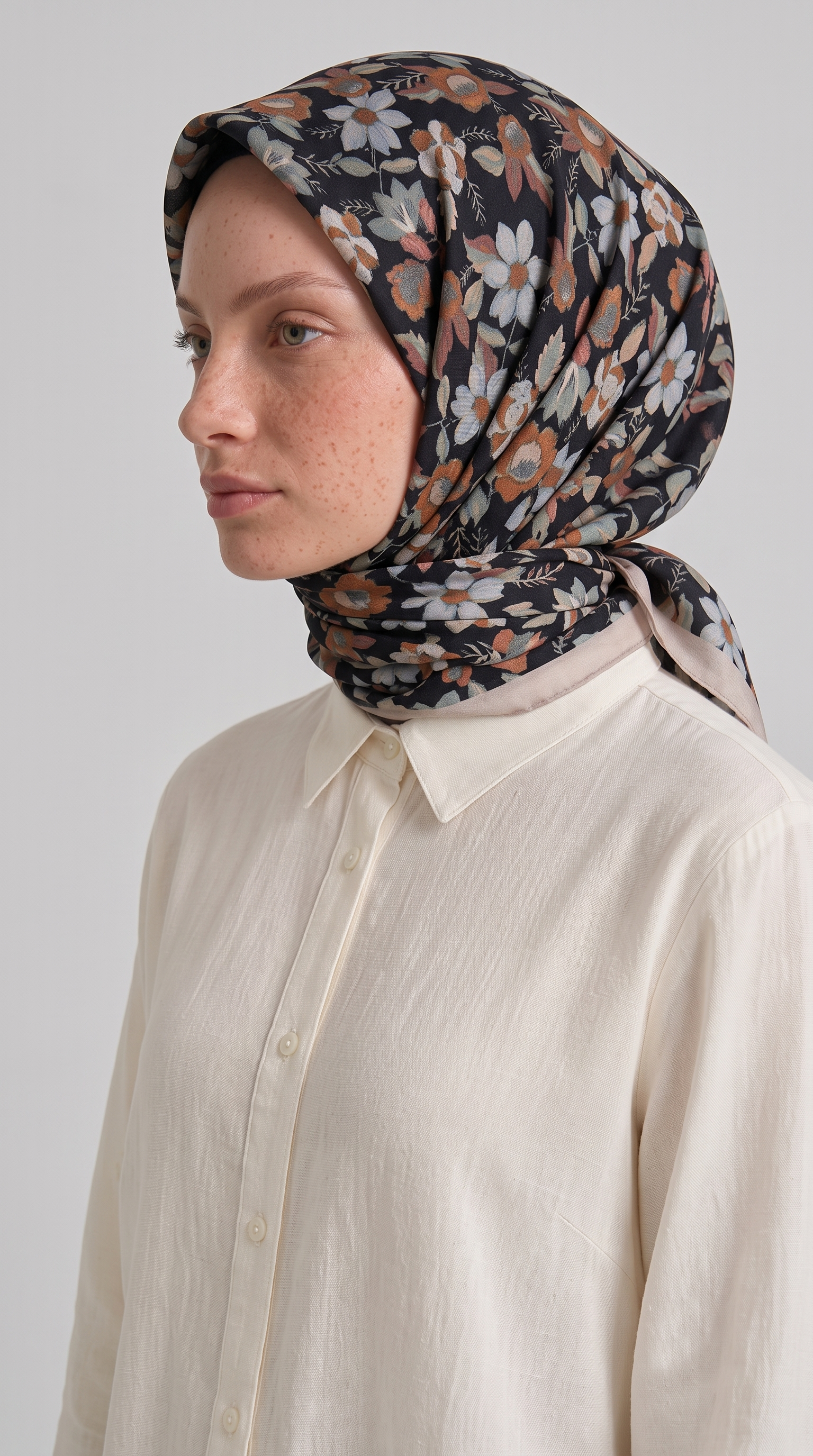 VELORA DESENLİ COTTON EŞARP - BEJ / SİYAH