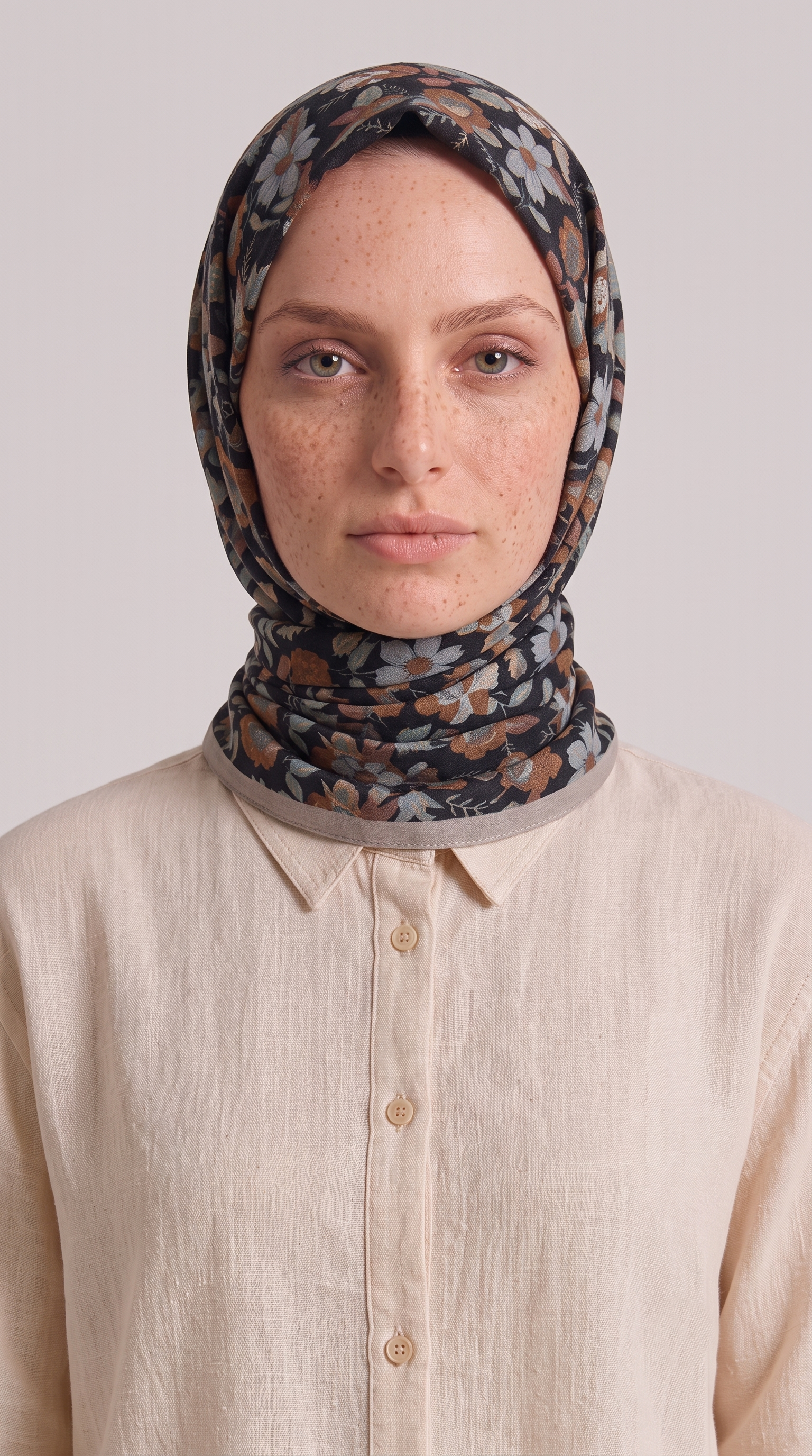 VELORA DESENLİ COTTON EŞARP - BEJ / SİYAH