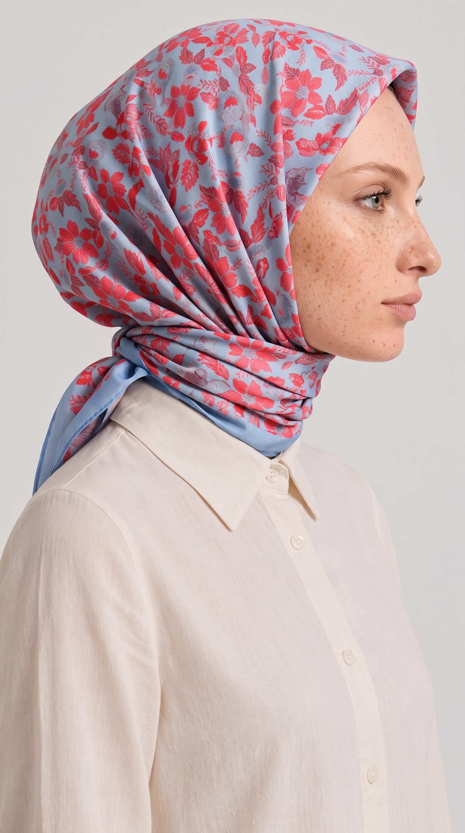 VELORA DESENLİ COTTON  EŞARP - GRİ / KIRMIZI