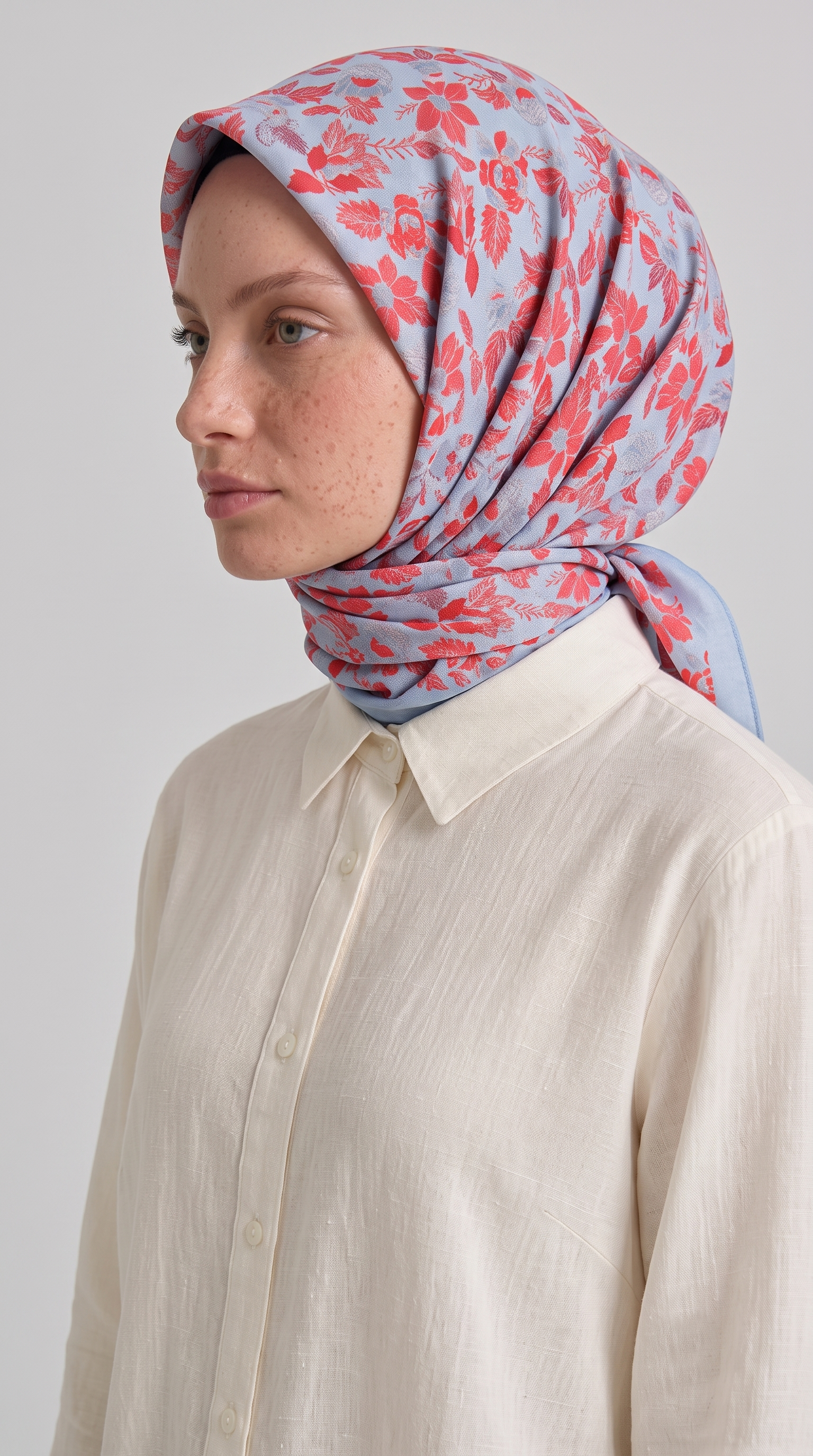 VELORA DESENLİ COTTON  EŞARP - GRİ / KIRMIZI