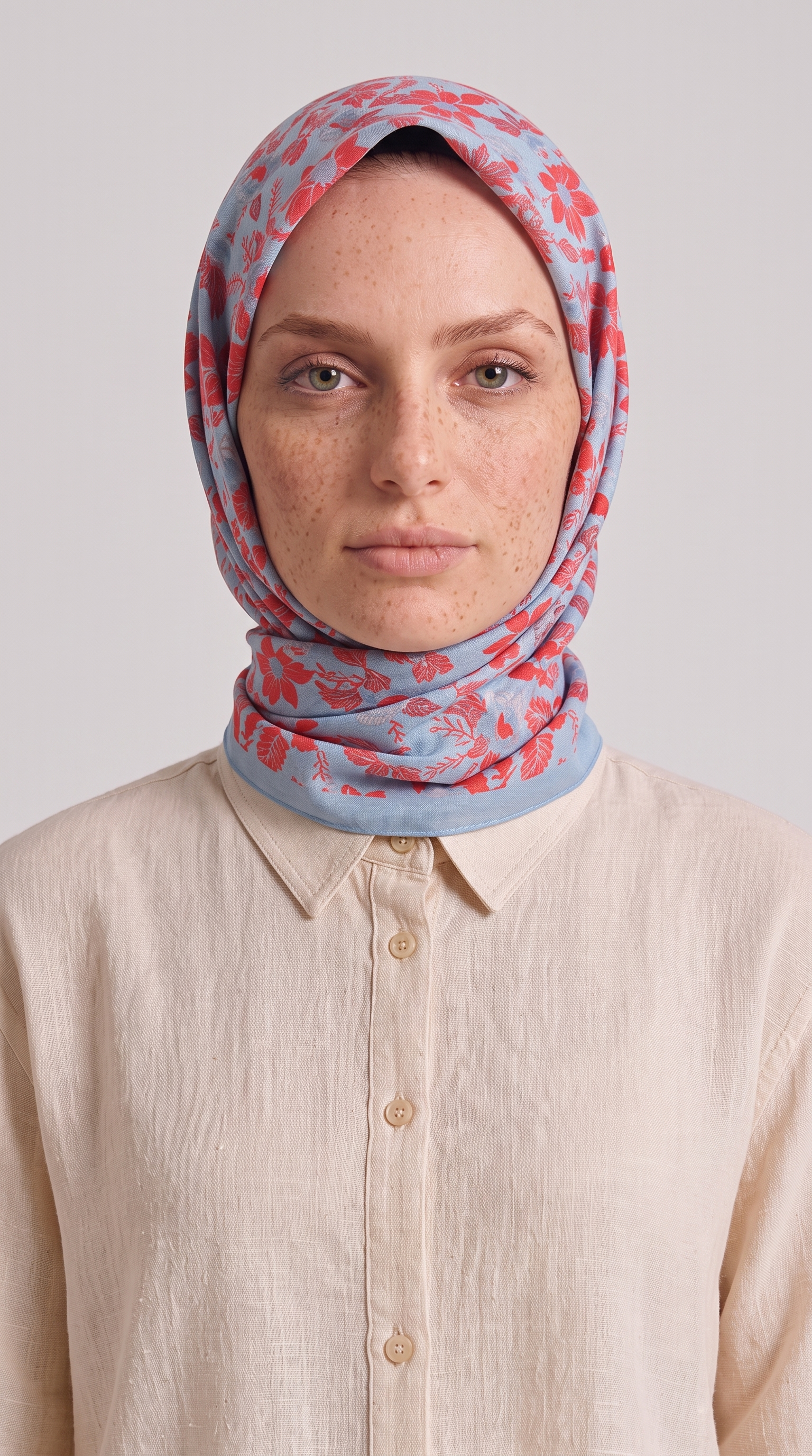 VELORA DESENLİ COTTON  EŞARP - GRİ / KIRMIZI