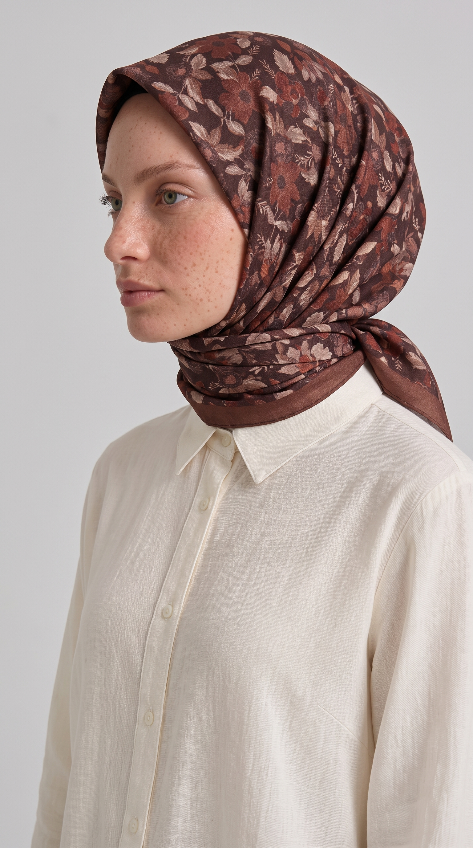 VELORA DESENLİ COTTON EŞARP - KAHVERENGİ