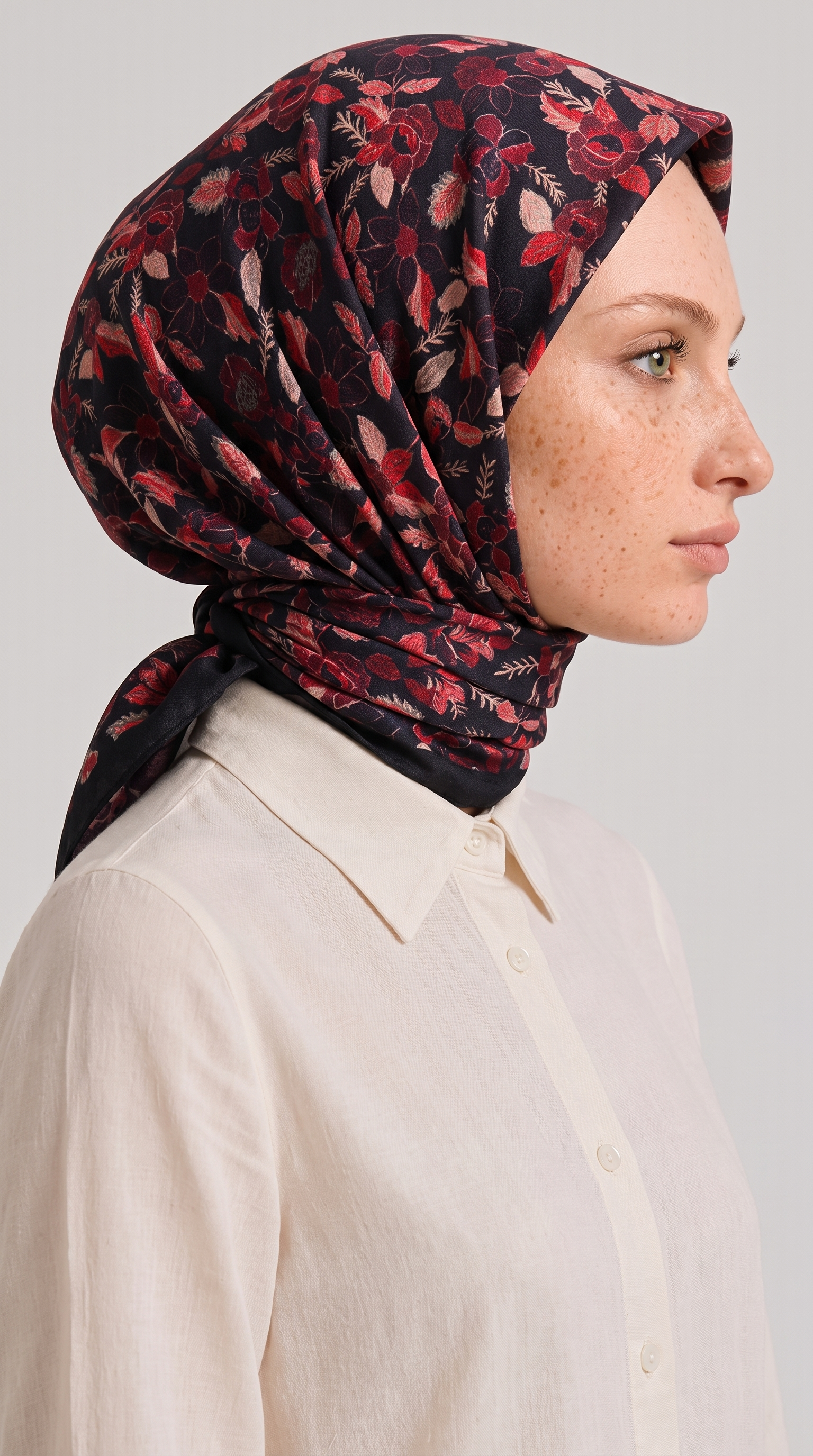 VELORA DESENLİ COTTON EŞARP - LACİVERT / KIRMIZI