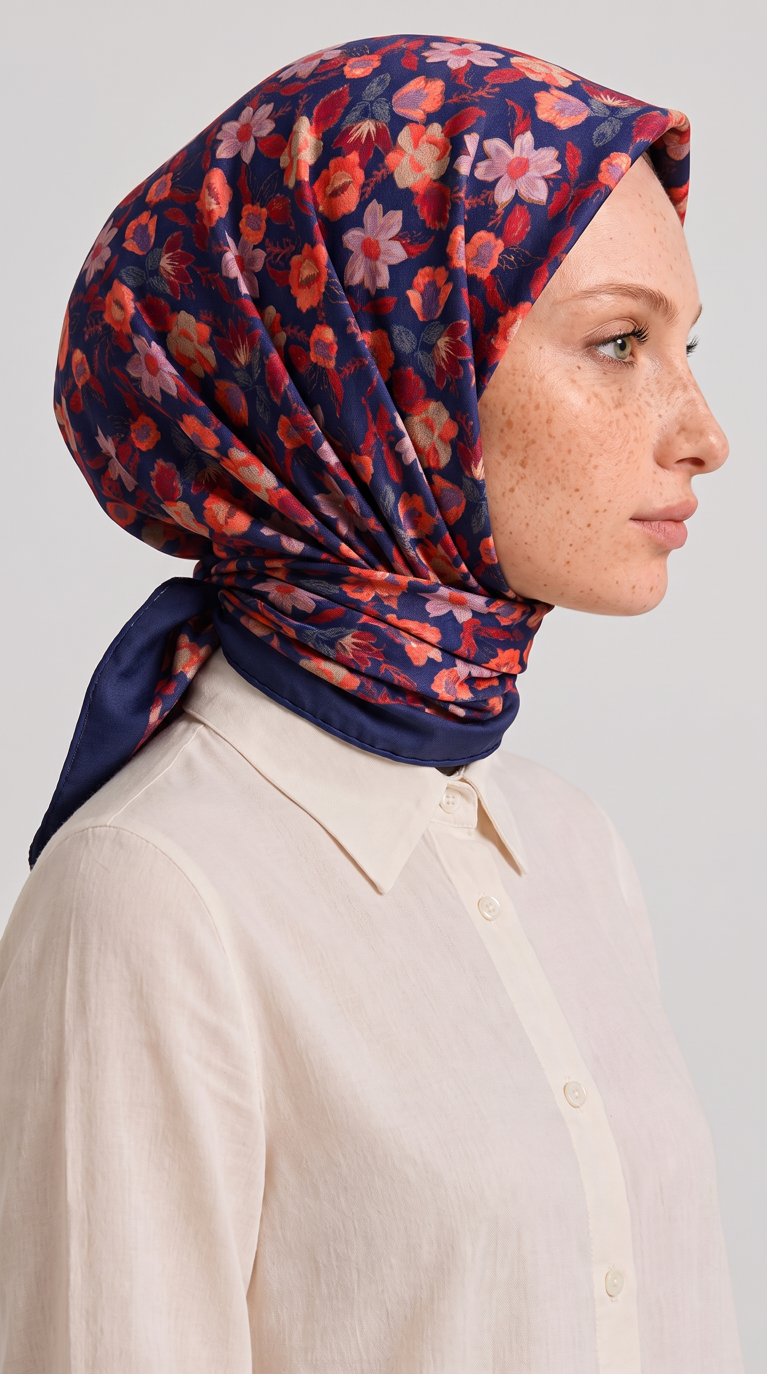 VELORA DESENLİ COTTON EŞARP - LACİVERT / KIRMIZI