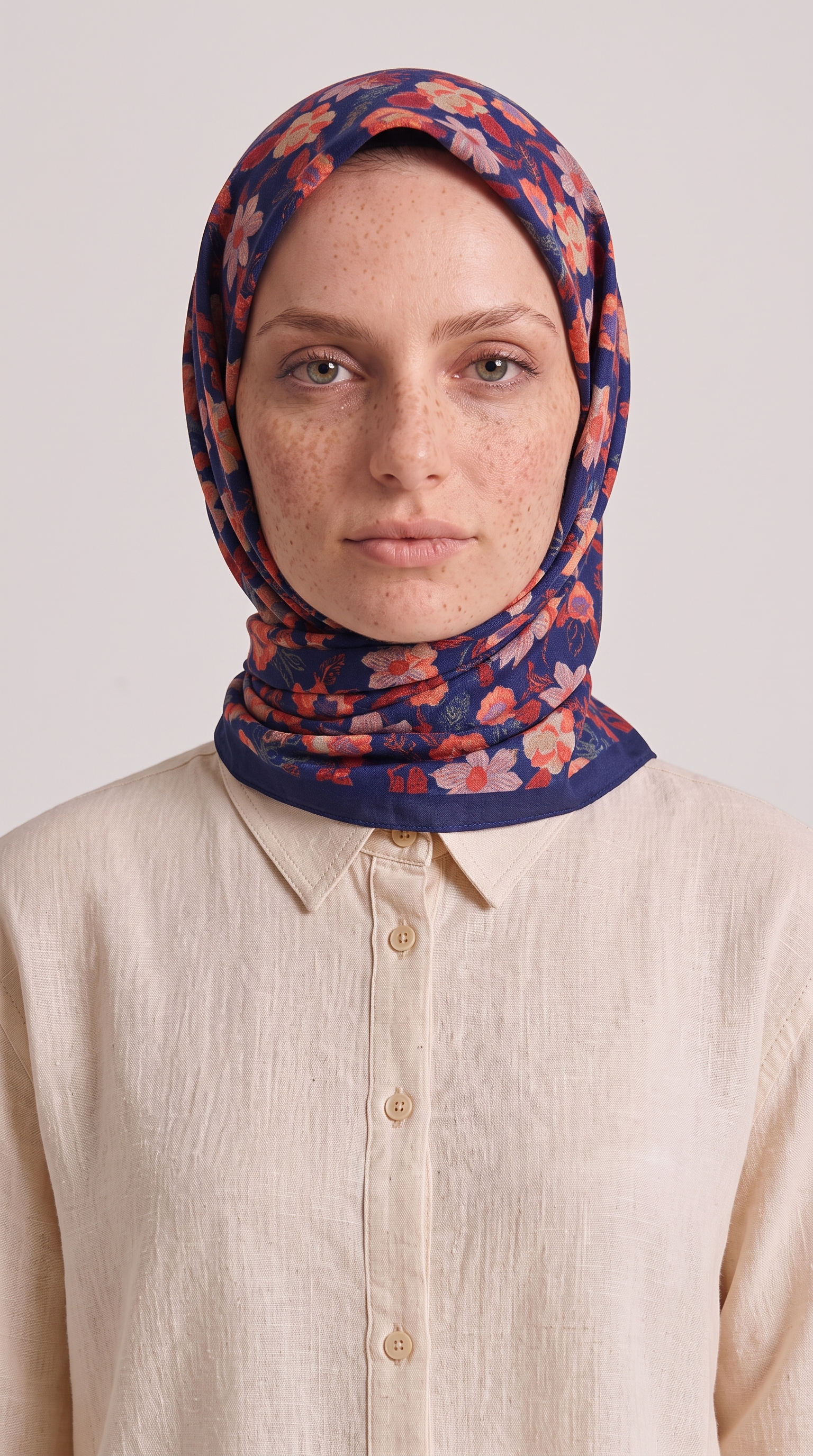 VELORA DESENLİ COTTON EŞARP - LACİVERT / KIRMIZI