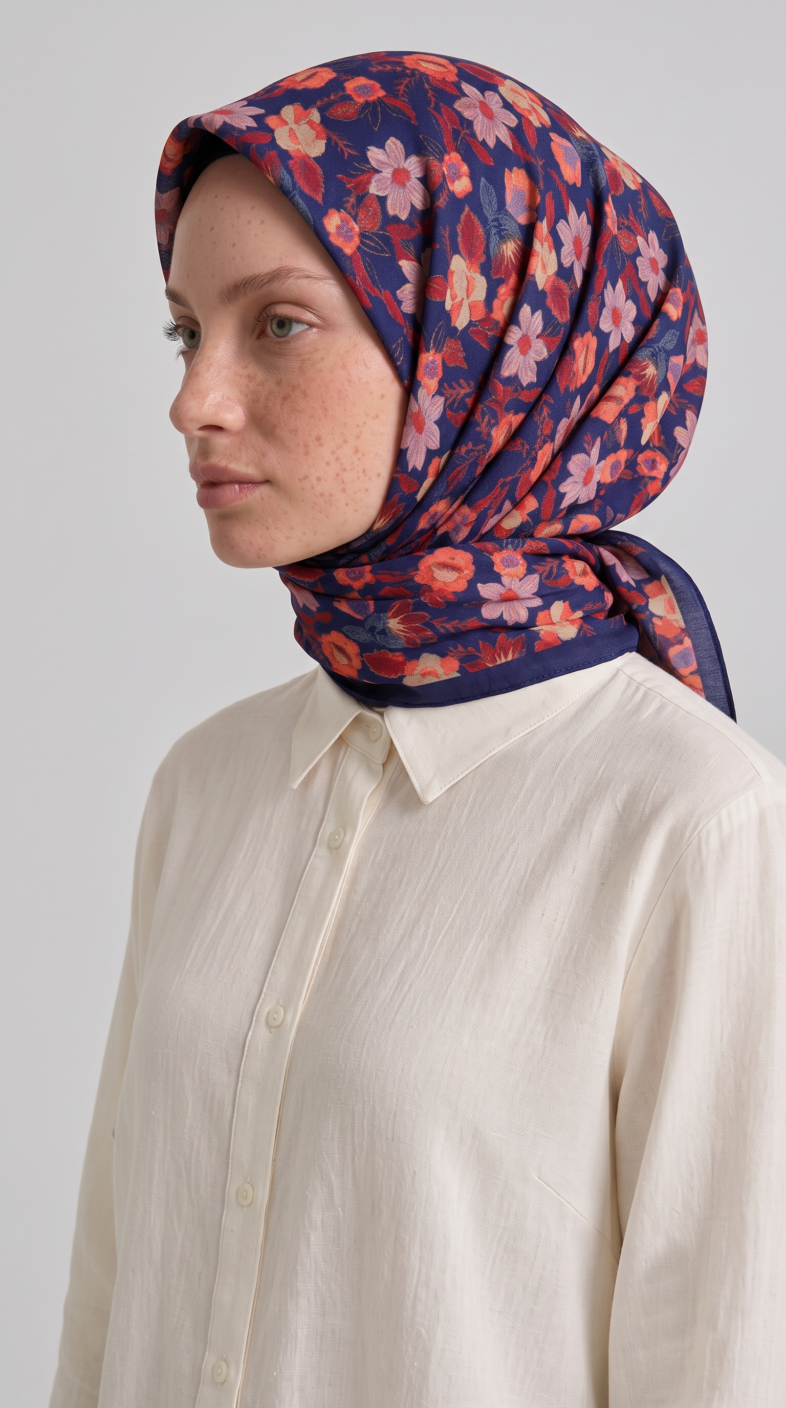 VELORA DESENLİ COTTON EŞARP - LACİVERT / KIRMIZI