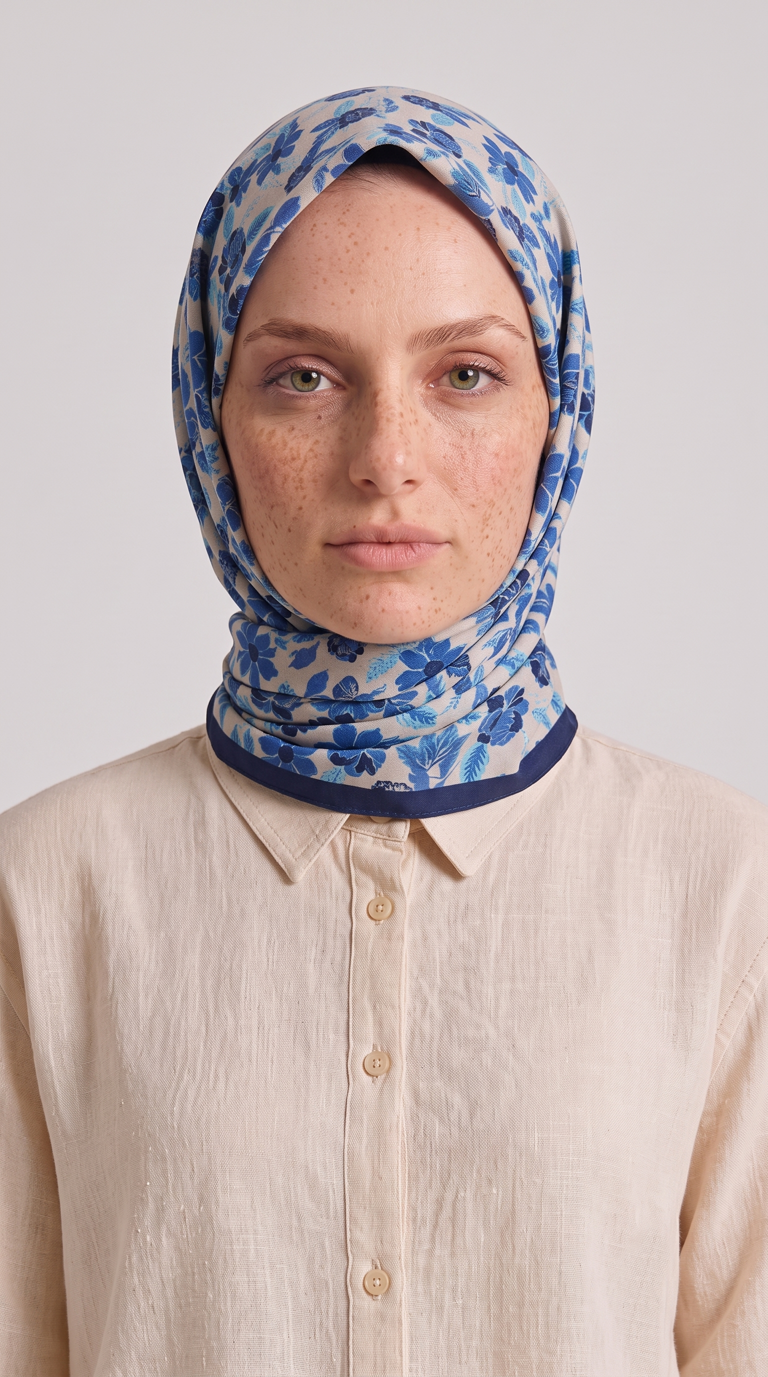 VELORA DESENLİ COTTON EŞARP - MAVİ / KREM 