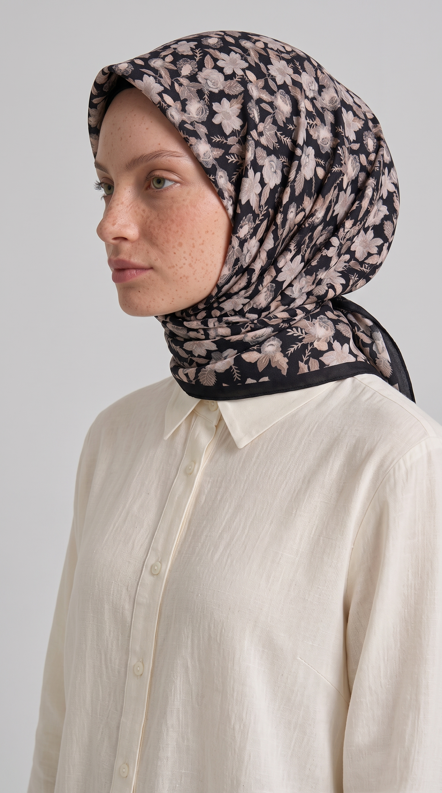 VELORA DESENLİ COTTON EŞARP - SİYAH / BEJ 