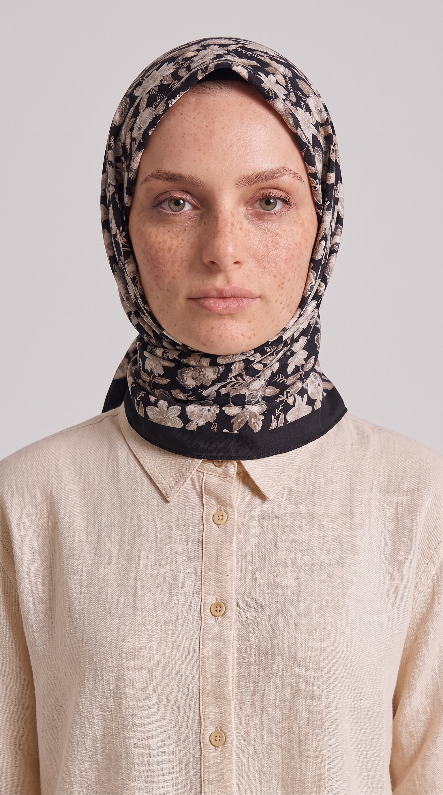 VELORA DESENLİ COTTON EŞARP - SİYAH / BEJ 