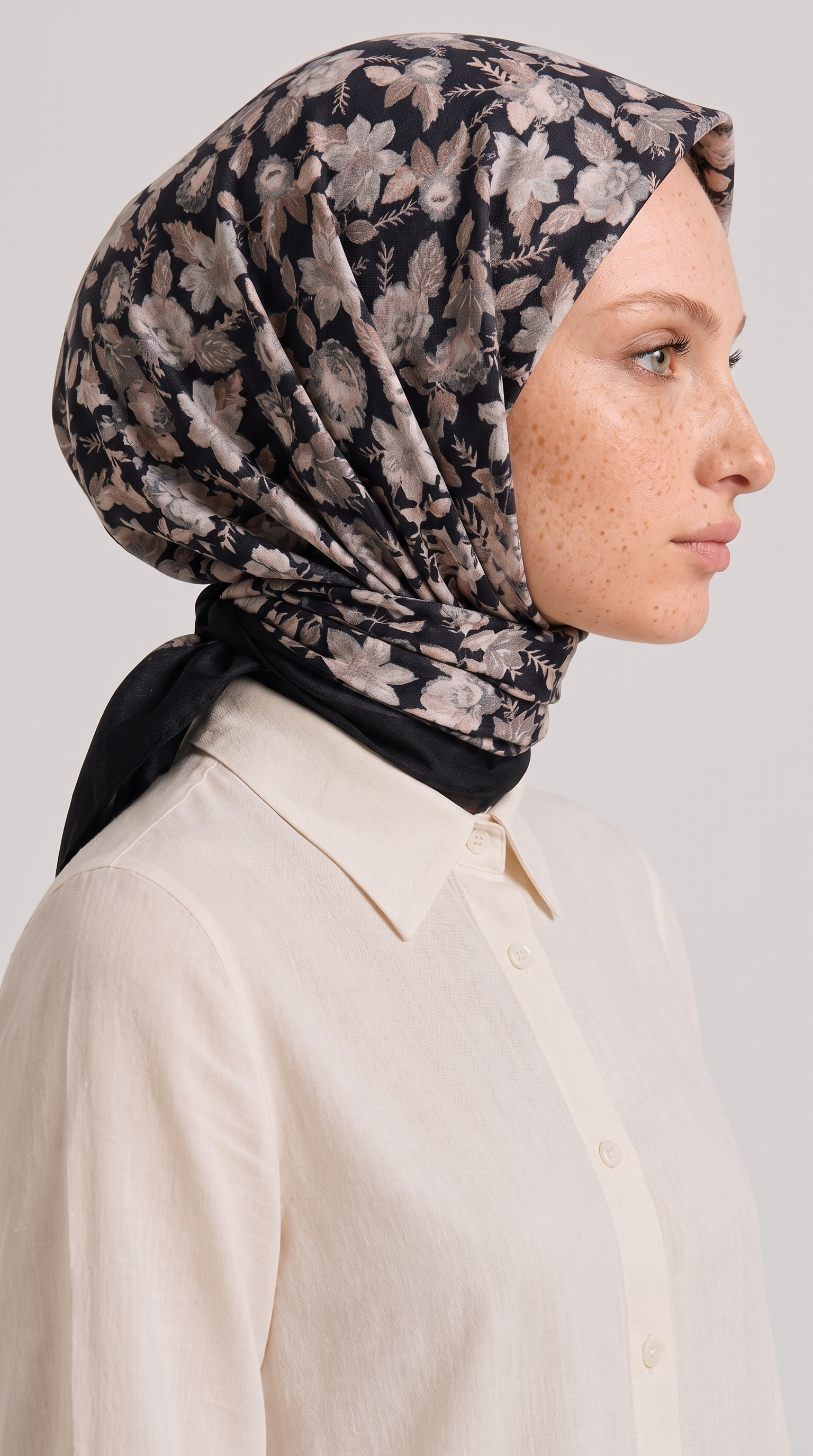 VELORA DESENLİ COTTON EŞARP - SİYAH / BEJ 