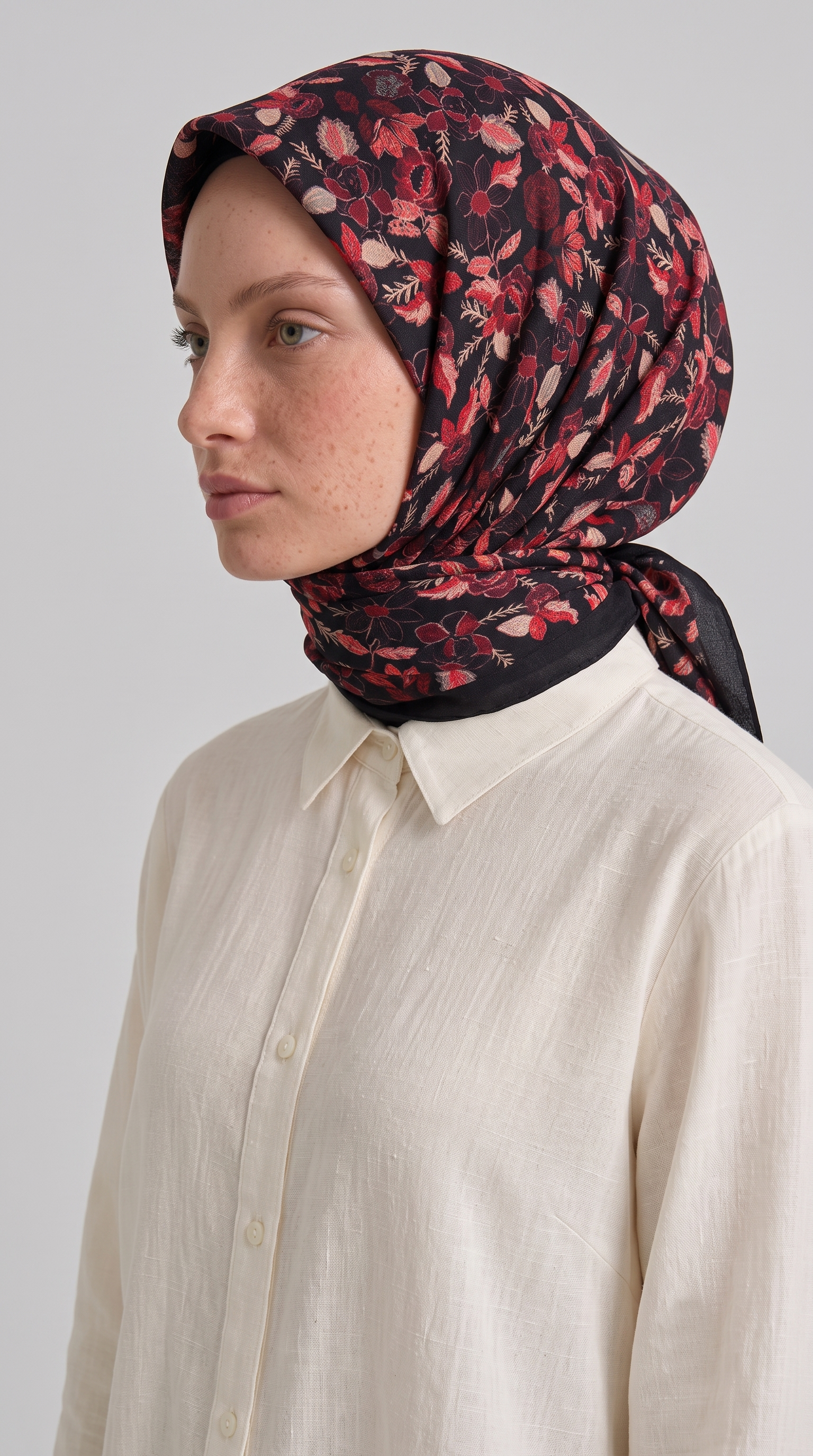 VELORA DESENLİ COTTON  EŞARP - SİYAH / KIRMIZI 