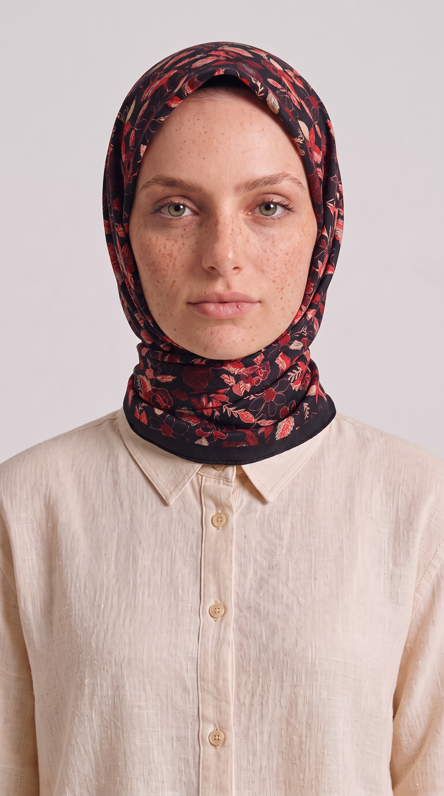 VELORA DESENLİ COTTON  EŞARP - SİYAH / KIRMIZI 